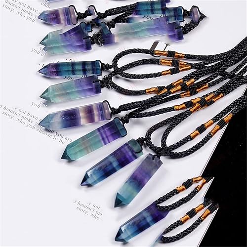 Miniatura 8 de 3 piezas de cristal curativo natural fluorita arco iris colgantes de doble punta collar de cuarzo de cristal natural 6 varitas de cristal de chakras
