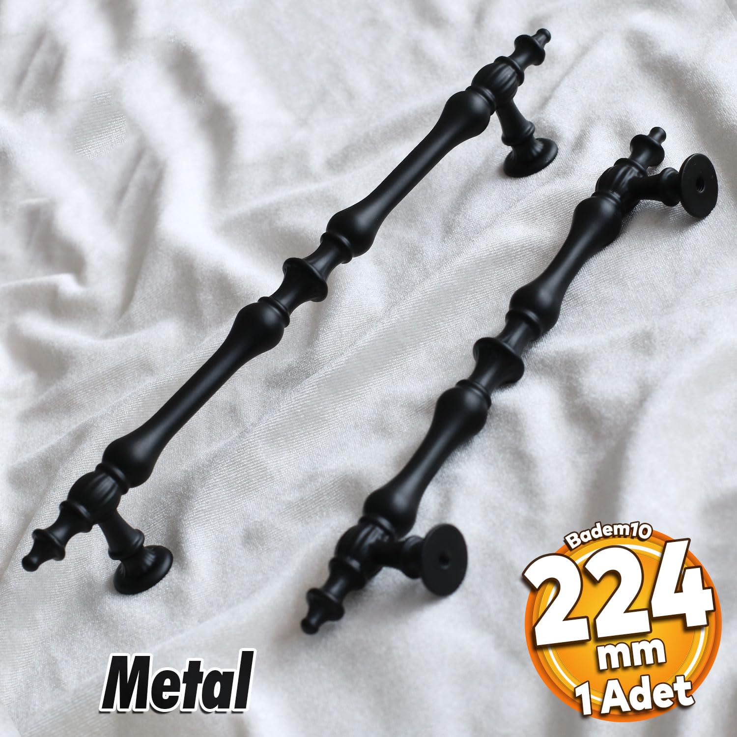 Badem10 Şehzade Kulp Mobilya Mutfak Dolabı Çekmece Dolap Kulpları Kapak Kulpu Kulbu Siyah 224 mm Metal