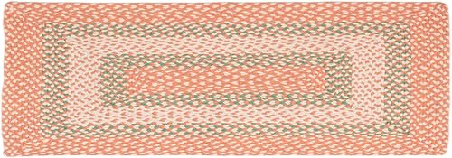 Miniatura 6 de Super Area Rugs Alfombra trenzada para habitación de niños, alfombra de algodón lavable, Waterbury, coral y verde, alfombra de pasillo de 2 x 6 pies