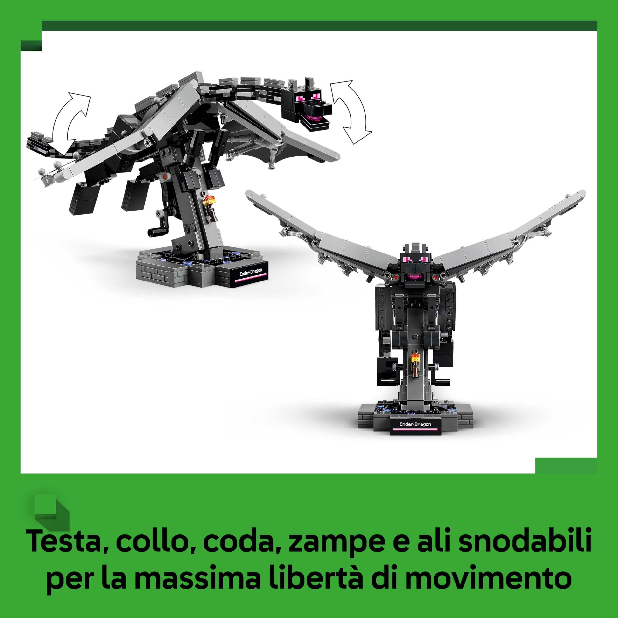LEGO Minecraft Drago dell'End - Giocattolo Interattivo con Ali Mobili e Supporto a Forma di Portale d'Uscita - Decorazione Cameretta - Regalo per Gamer, Bambini e Bambine da 10 Anni in su - 21595