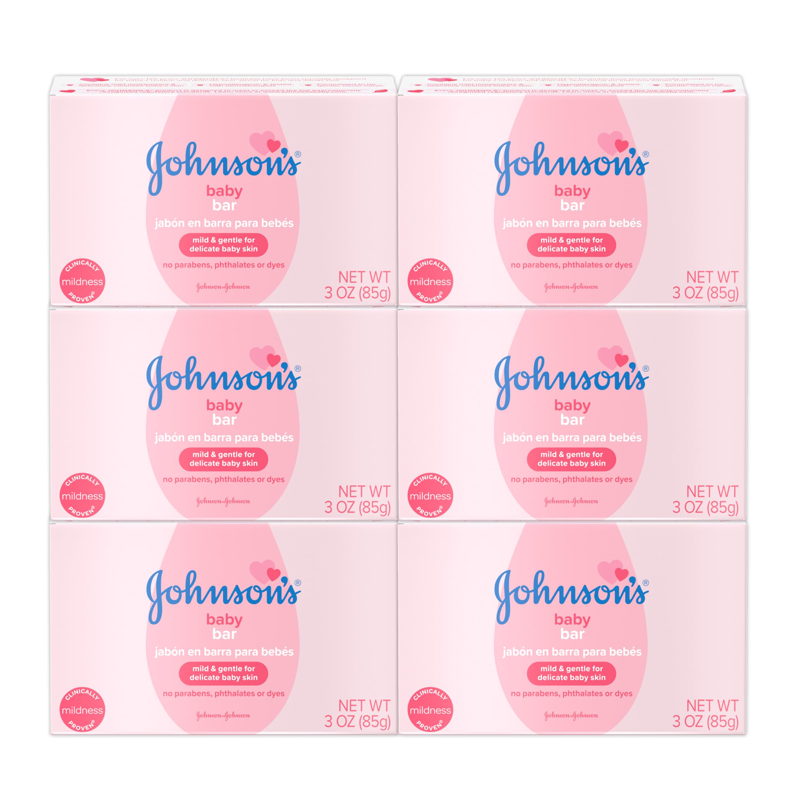 Johnson's Baby Body Soap Bar, Gentle for Baby Bath and Skin Care, Hypoallergenic and Dermatologist Tested, Paraben Free, Phthalate-Free, Dye-Free, 3
