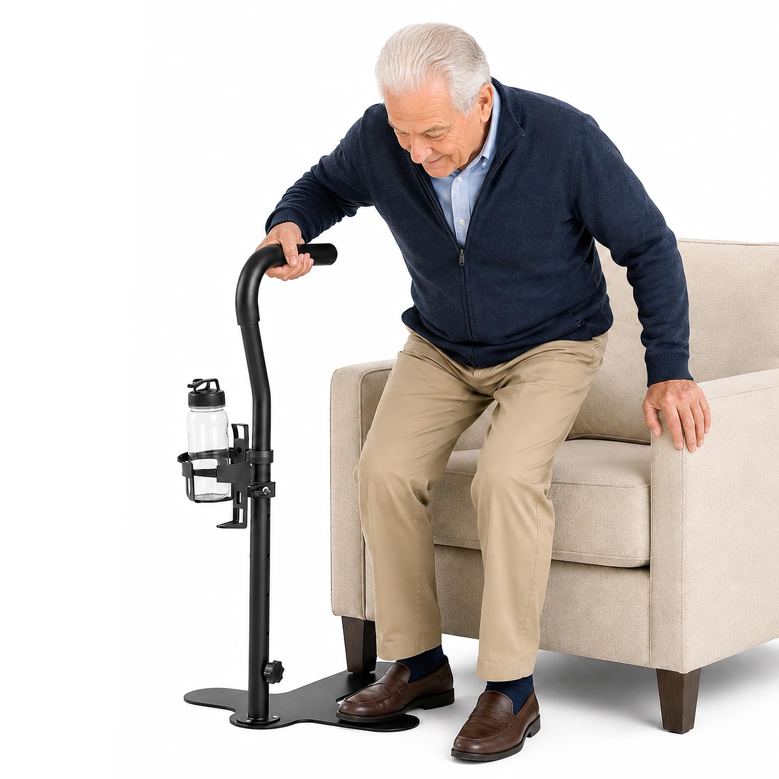 Assistance Debout pour Canapé, Aide à la Station Debout avec Porte-Gobelet & 6 Hauteurs Réglables, Capacité de 180 kg, Aide Debout pour Personnes Agées & Personnes à Mobilité Réduite