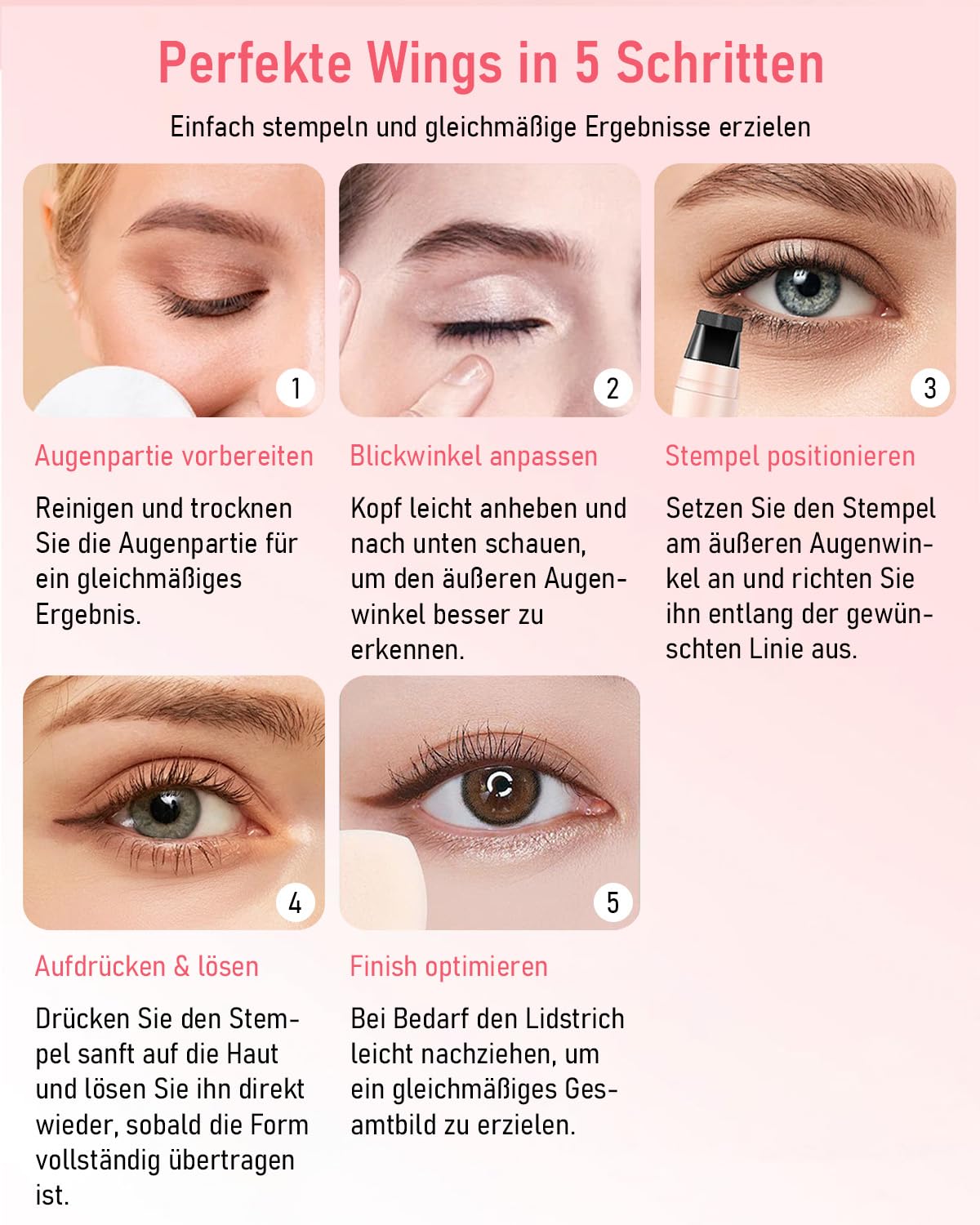 EONFAVE Stempel do eyelinera, dwustronny, wzór skrzydła na lewą i prawą stronę, precyzyjna kreska z obrotową konstrukcją, wodoodporny, długotrwały makijaż
