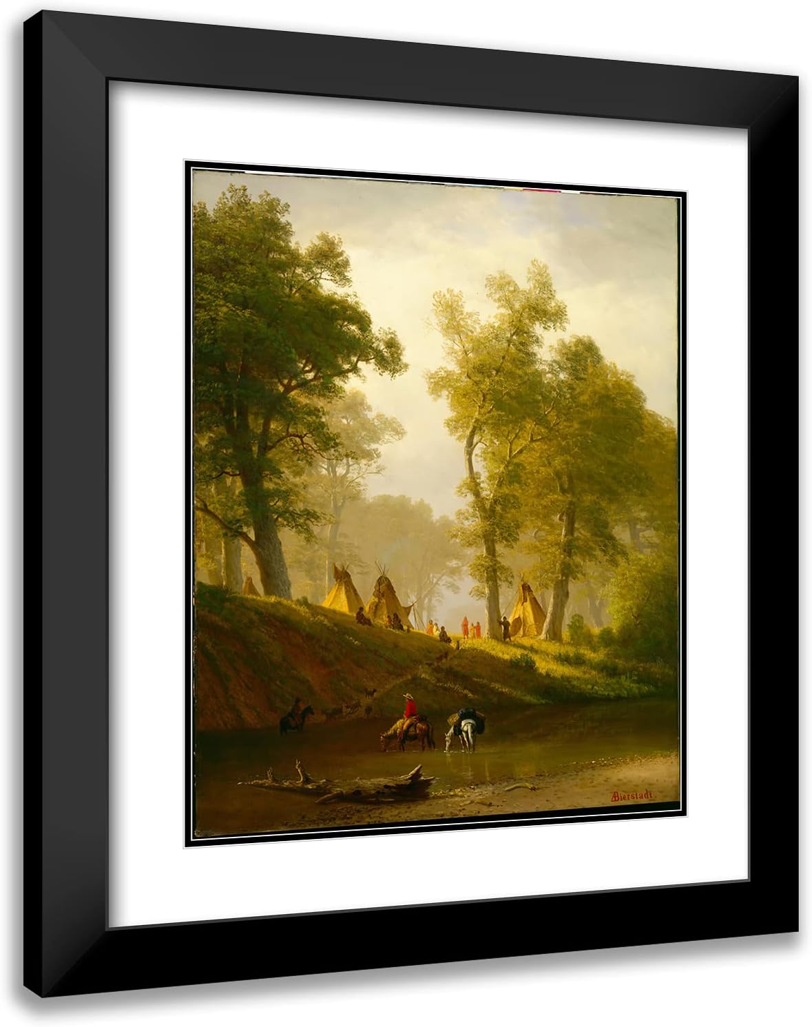 ArtDirect Albert Bierstadt 15x18 Black Modern Frame and Double Matted Museum Art Print Titled - The Wolf River, Kansas (ca. 1859)