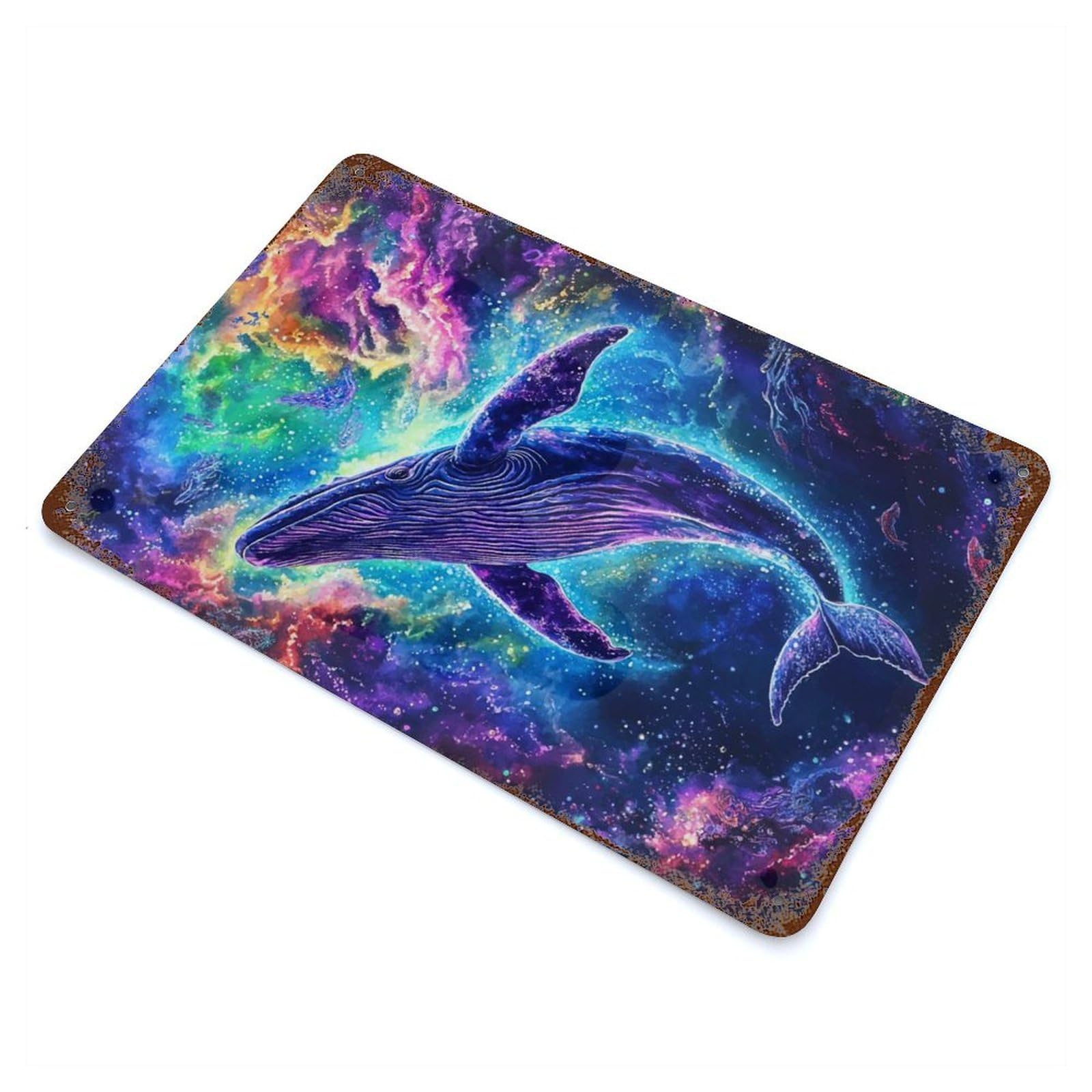 Whale in Space Retro Metal Sign 11.8"x7.9", Classic Wall Plaque for Basement, Hobby Room And Garage Decor