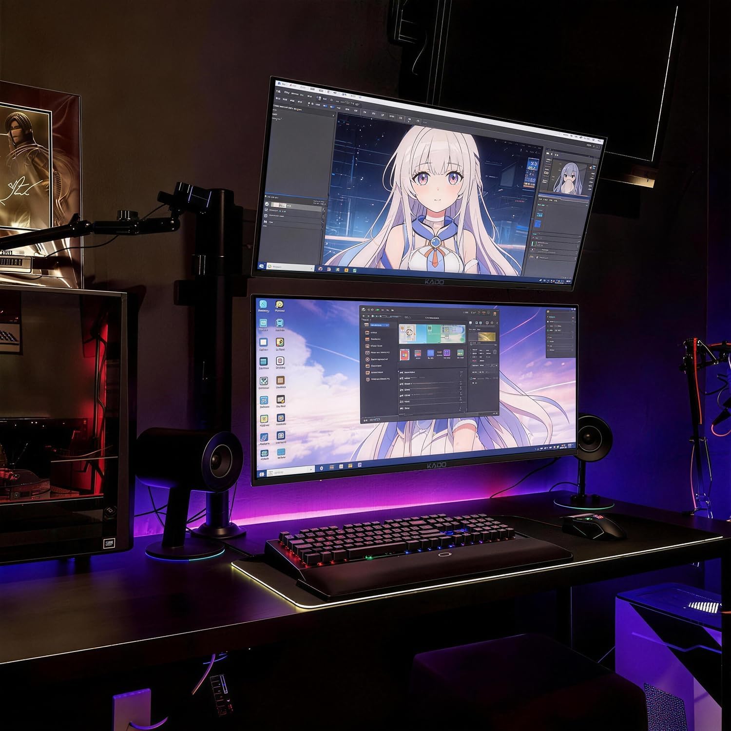 Kado Dual Gaming Monitor Setup - 2-Pack 34" 100Hz Ultrawide 21:9 3440x1440 WQHD Computer Monitor 103% sRGB, Stacked Gaming AMD FreeSync Premium, VESA Mount HDMI DisplayPort Built-in Speakers