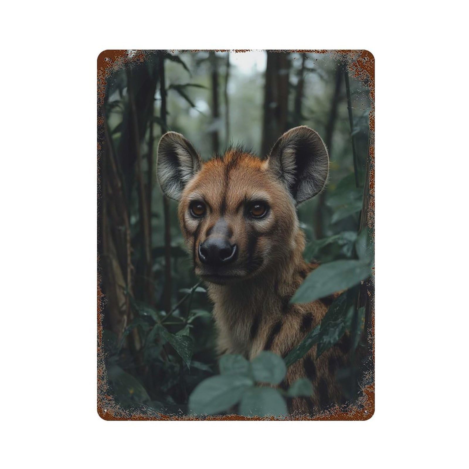 Hyena Portrait in Lush Greenery 15.7"x11.8" Decorative Tin Sign, Retro Wall Decor for Bistro, Counter And Cafe Decor