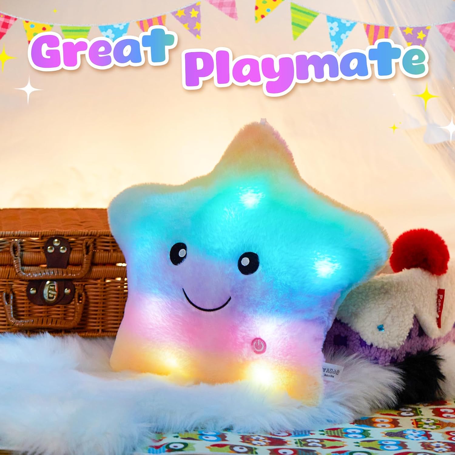 WEWILL 13'' Rainbow Light up Twinkle Star Glowing LED Night Light Plush Toy Stuffed Animal Birthday Christmas Holiday Valentines Gifts for Toddlers Girls