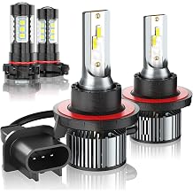 Upgraded Bulbs Compatible For Jeep Wrangler 2010 2011 2012 2013 2014 2015 2016 2017 2018 2019 2020, High Low Beam+Fog Lights, 6000K White, 500% Brightness, Plug and Play, for Off-Road Use, 4 PCS