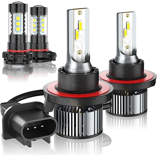 XWQHJW LED Headlight Bulbs Combo Compatible For Ford Escape 2008-2012 And GMC Yukon 2007-2014, 9008/H13 High Low Beam + 5202/PS24W Fog Light Replacement Halogen, 6000K White, Plug and Play, Pack of 4