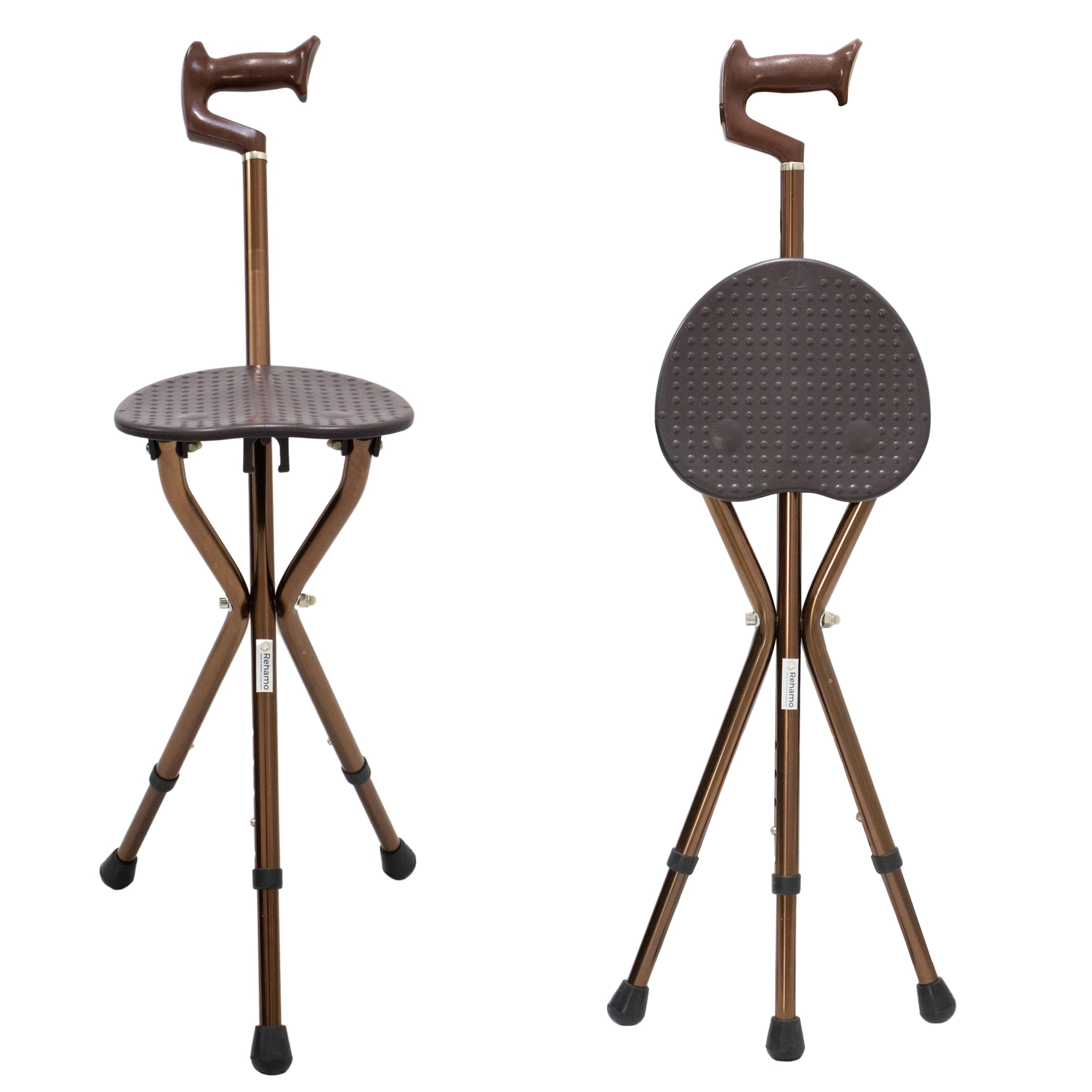 Rehamo Walking Stick with Folding Seat/Chair/Stool & Anti Slip Rubber Bush, Adjustable Height Cane with Tri-Pad Base & Built-in Seat | 2 in 1 Aluminium Folding Walking Stick Seat with 1 Year Warranty-image-46