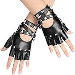 Accmor Leather Punk Gloves Fingerless Gloves for Women Driving Cycling Sports Cosplay Performance Half Finger Gloves for Women Teens Kids