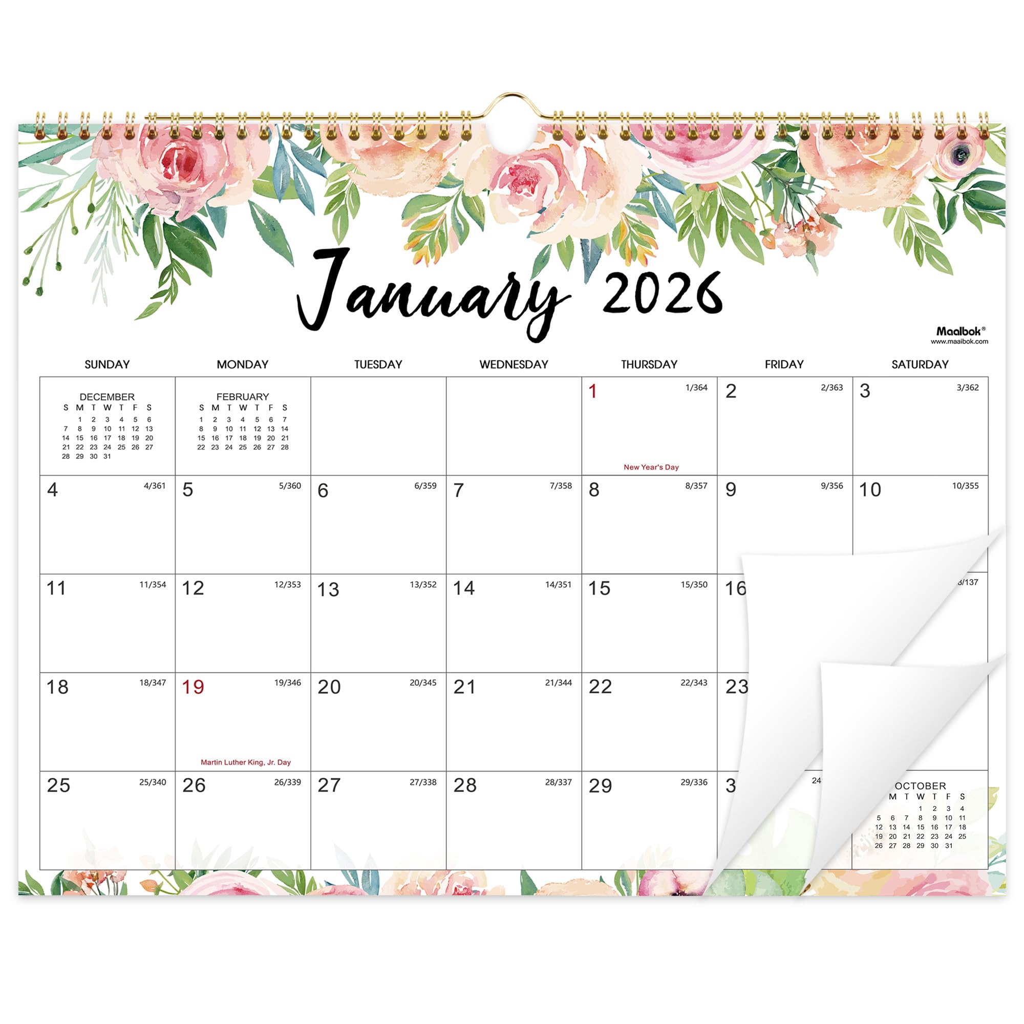 2026 Calendar - JAN 2026 - DEC 2026, 14.6'' x 11.4'', Wall Calendar 2026, Twin-Wire Binding, 12 Months Calendar, Premium Paper