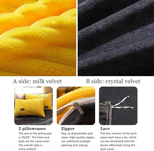 Miniatura 3 de Juego de funda de edredón tamaño Queen, funda de edredón de pana súper suave, juego de ropa de cama de terciopelo cristalino, amarillo, tamaño Queen