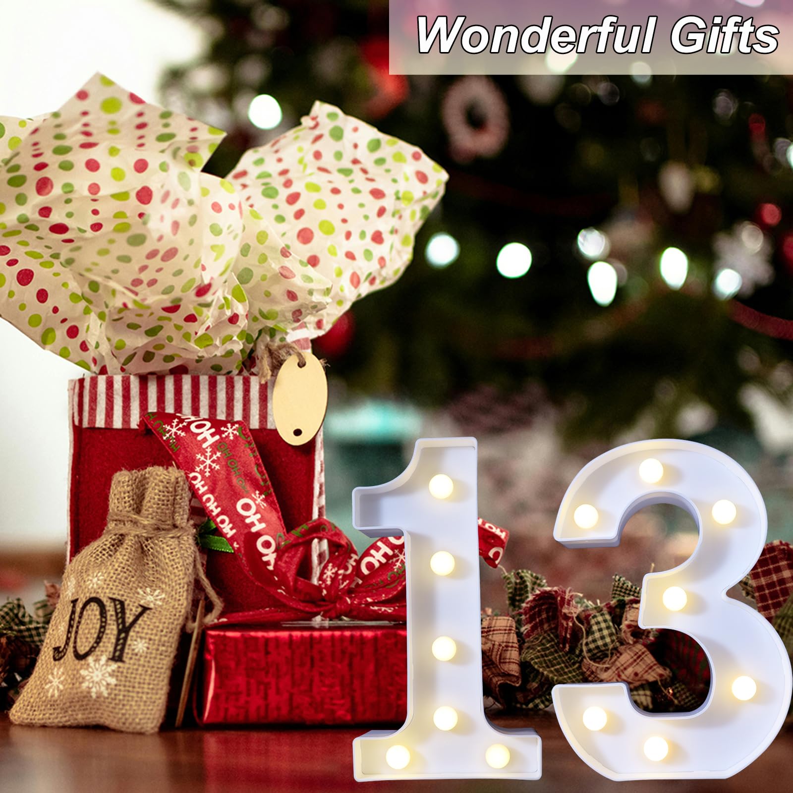 8.8" Decorative LED Light Up Numbers, Marquee Numbers Lights for 13th Birthday Decorations, Lighted Number Sign for Birthday Party Night Lights Anniversary Backdrop Home Decor, White Number 13 — view 4