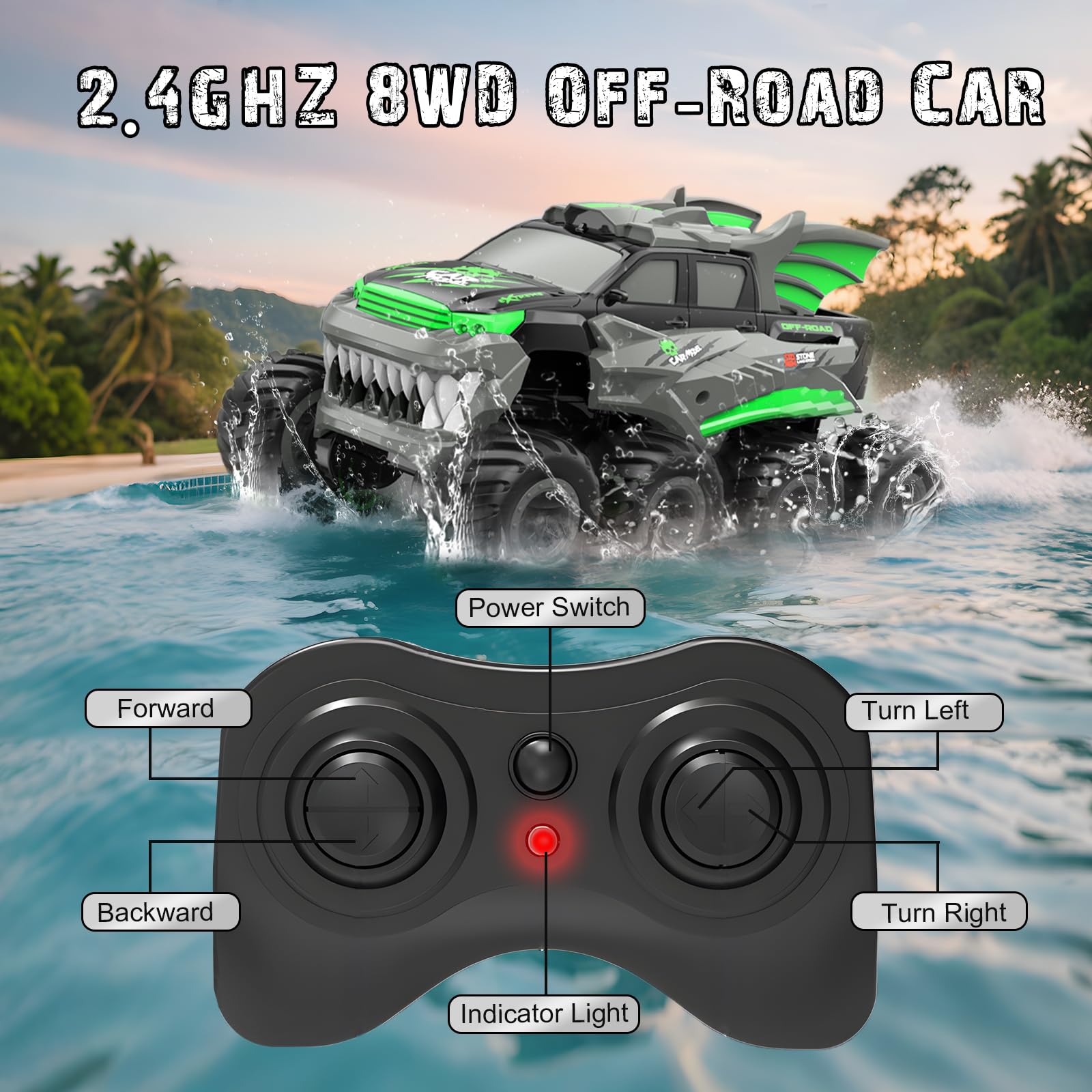 FEIMUOSI Coche Teledirigido Anfibio RC Car: 8WD Carro Telecomandado Coche de Juguete 1:16 Todo Terreno RC Camión Offroad Vehículo para niños de 4-10 años Niños y Adultos Navidad Cumpleaños Regalos
