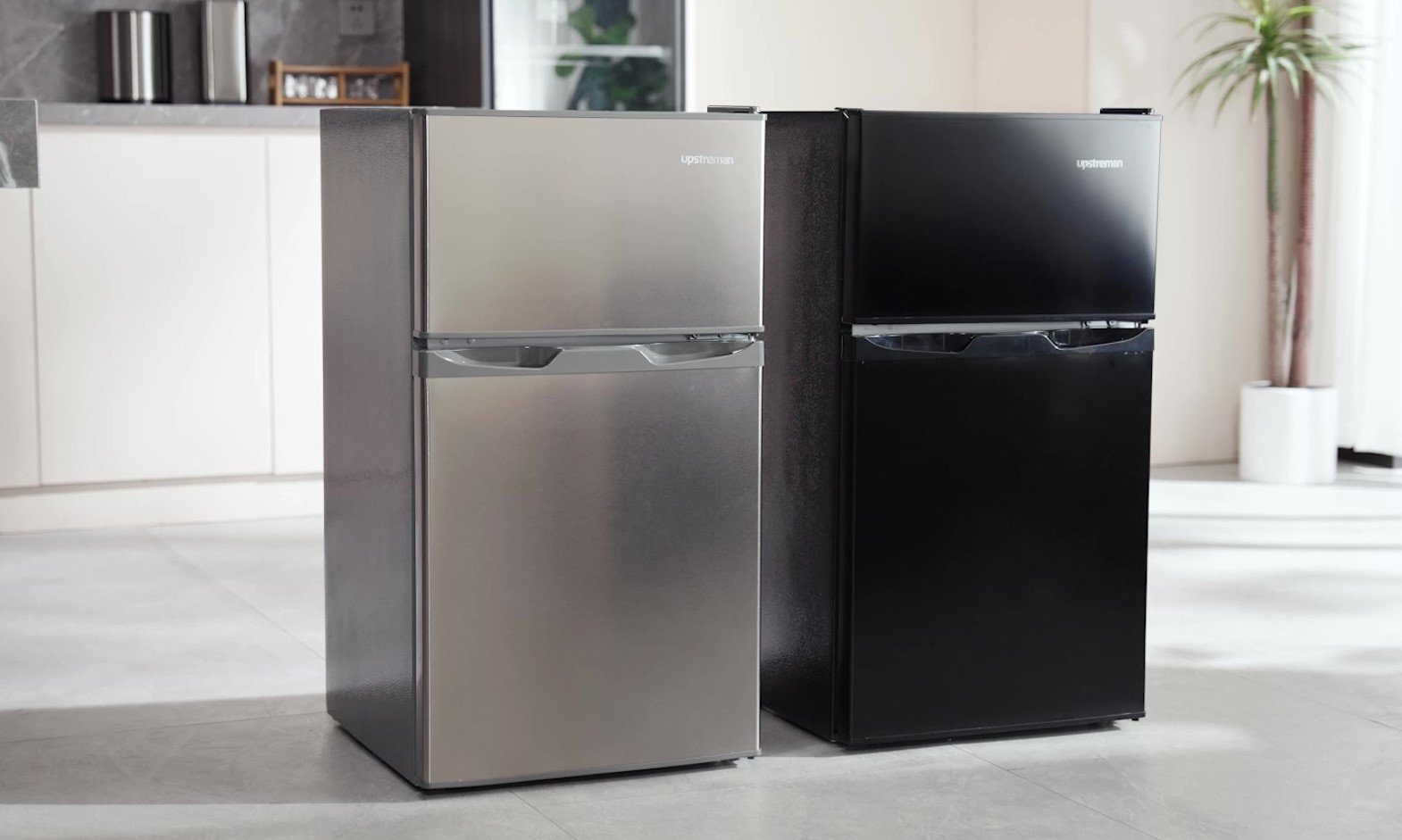 Image of Upstreman 3.1 Cu.Ft Mini Fridge with Freezer, Double Door Small Refrigerator, Adjustable Thermostat, Energy Star Certified Low Noise Mini Refrigerator for Bedroom, Dorm, Apartment Silver-TM31