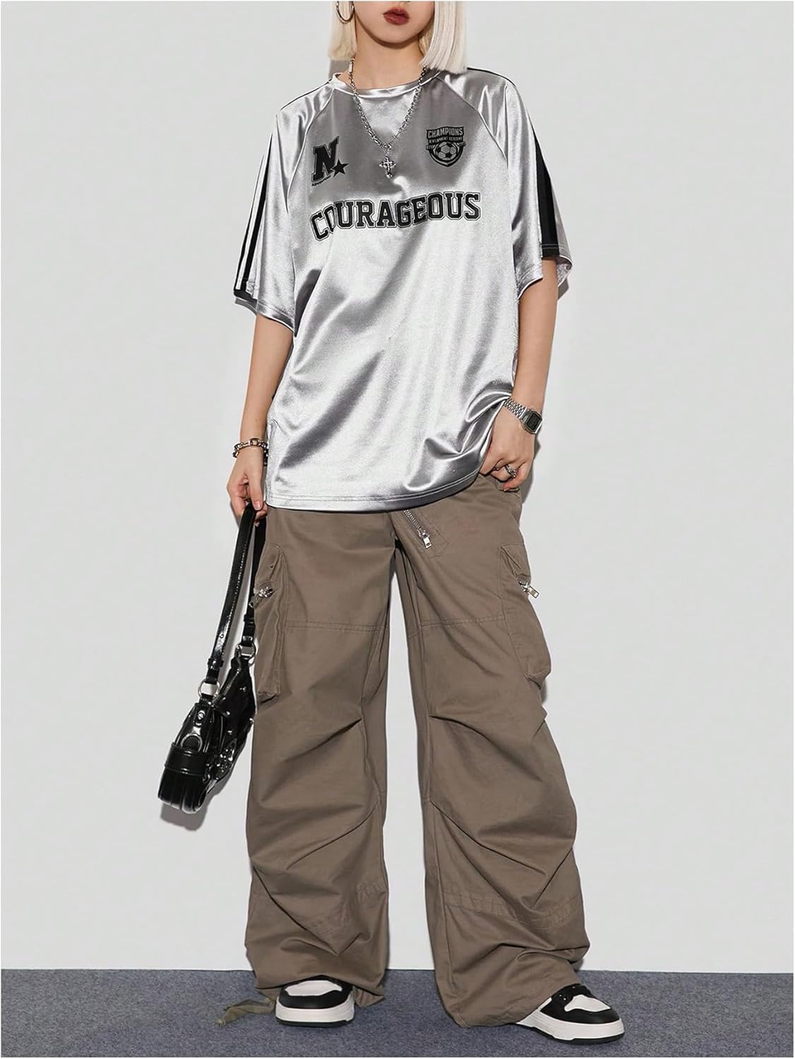 SHENHE Women's Y2k Metallic Jersey Shirt Crew Neck Short Sleeve Football Jersey Ravel Concert Top - Image 5