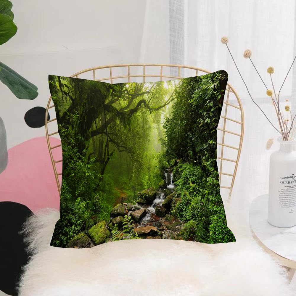 HYOSXW Cushion Cover,Throw Pillow Case Home Decorative for Living Room Bedroom Sofa Chair 16X16 Inch,Nature, in the forest, idyllic forest, Greenland, dreamy, mystical, fresh, trop,Pillowcase 40X40cm