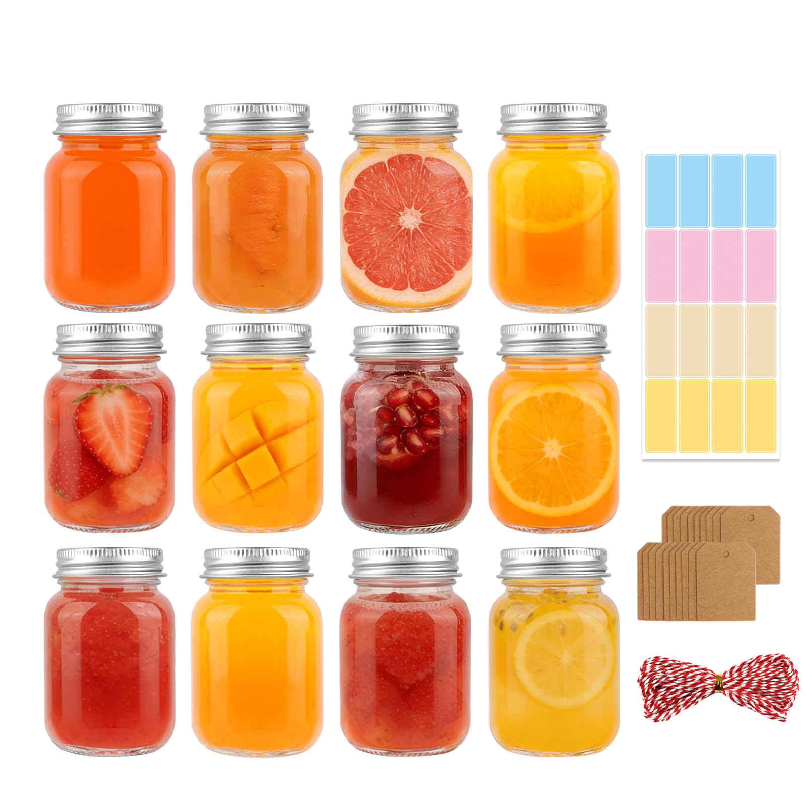CARBLIN 12 Pack 2 oz Mason Jars with Silver Lids