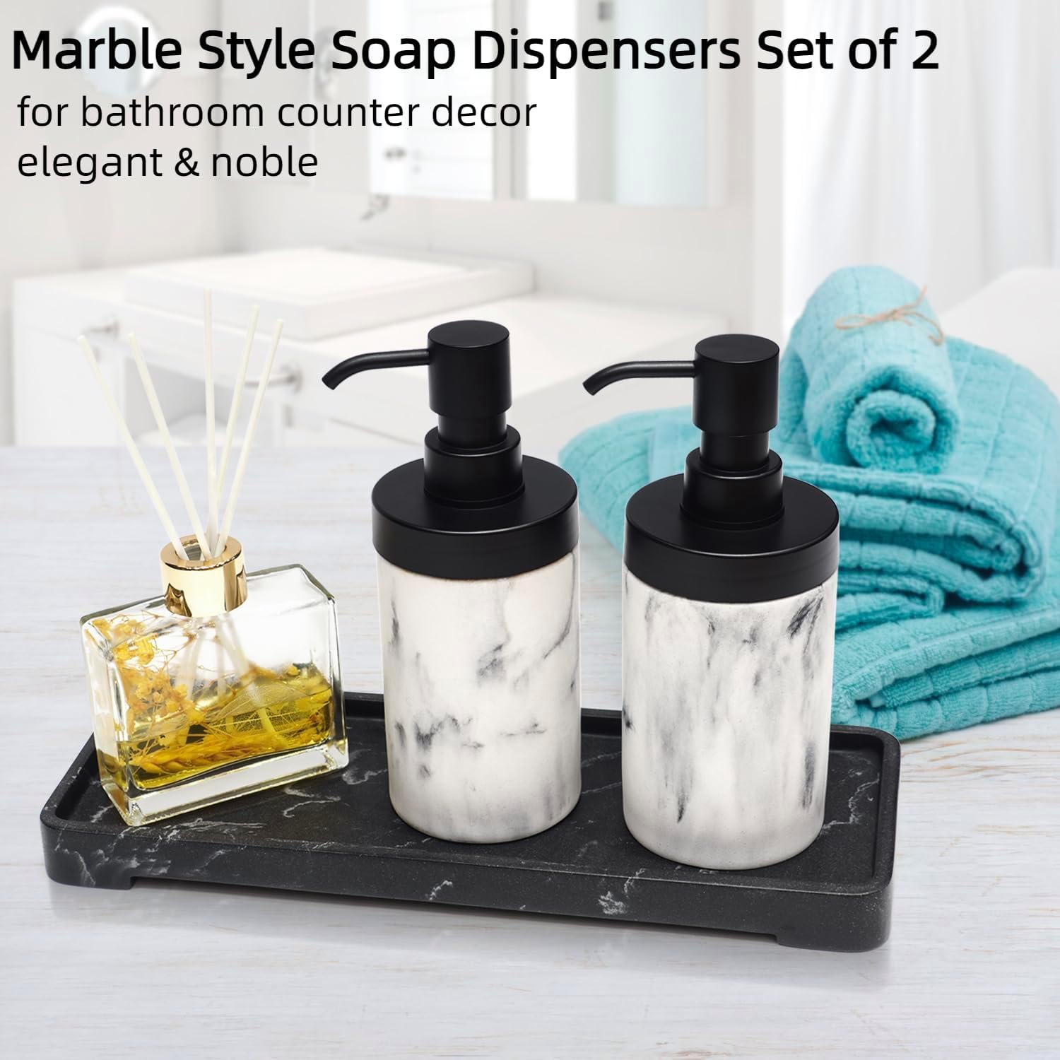 Liquid Soap Dispenser White Marble Style for Bathroom or Kitchen Decor,