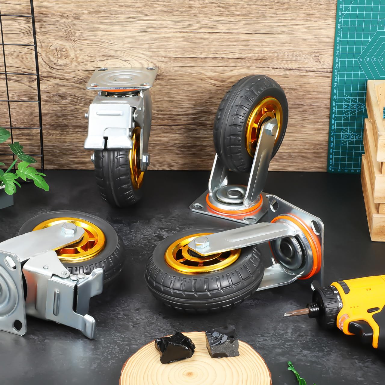 Hemobllo Schwerlastrollen-Set 4 Stück – 150 mm mit Feststellbremse & gummiertem Lauf – bis 250 kg pro Set, bodenschonend für Werkbank, Industrie & Möbel
