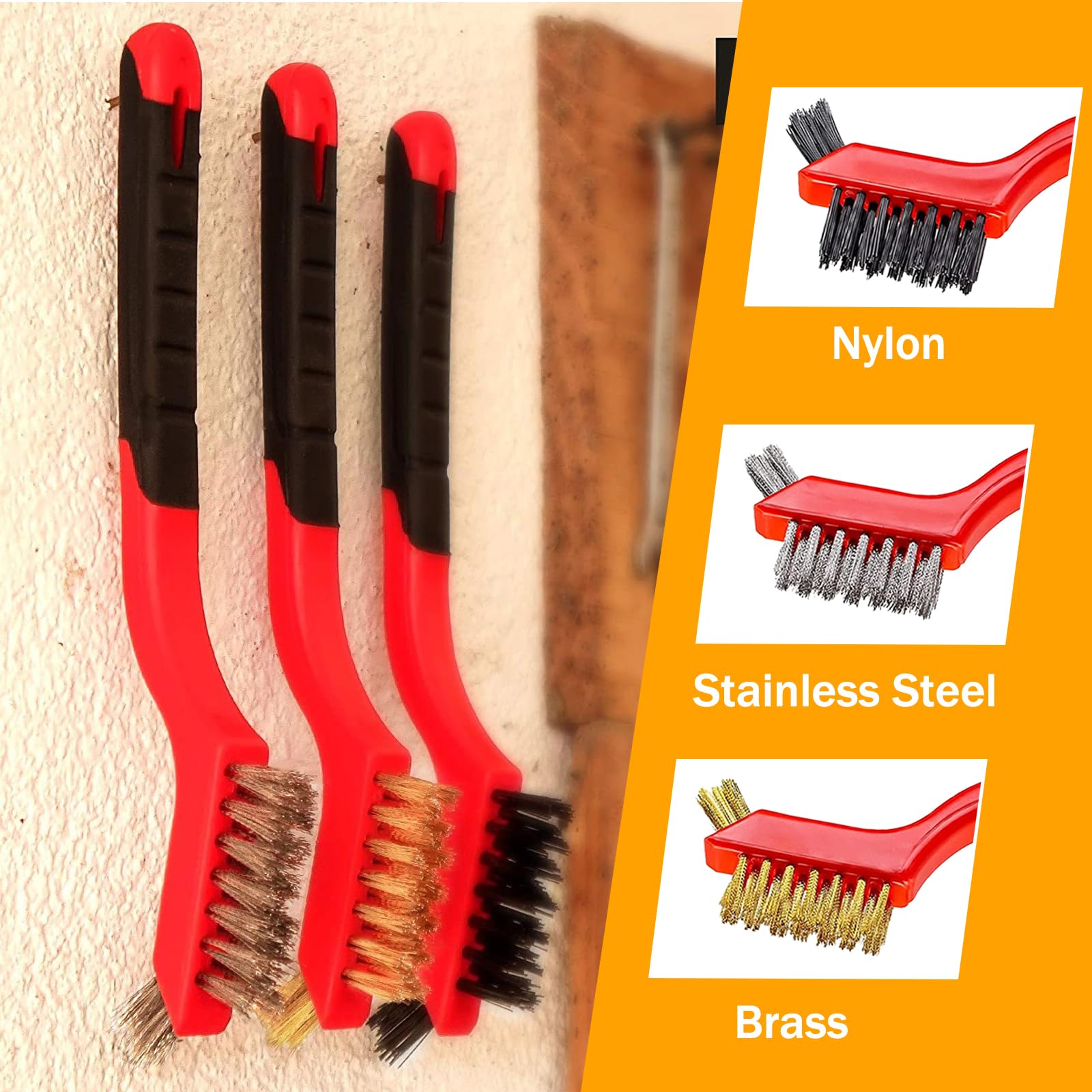 EDLMKM 6 Pcs Hand Wire Brush Set, WWire Brushes for Cleaning Rust WWire Brush for Rust Removal Brushes Stainless Steel Brushz - Image 4