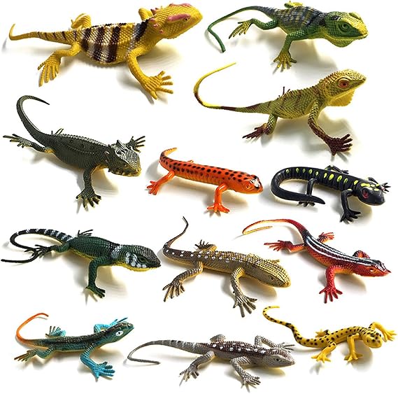 BAINFE 12Pcs Fake Plastic Lizard Toys Colorful Rubber Lizards Action Figure Reptile