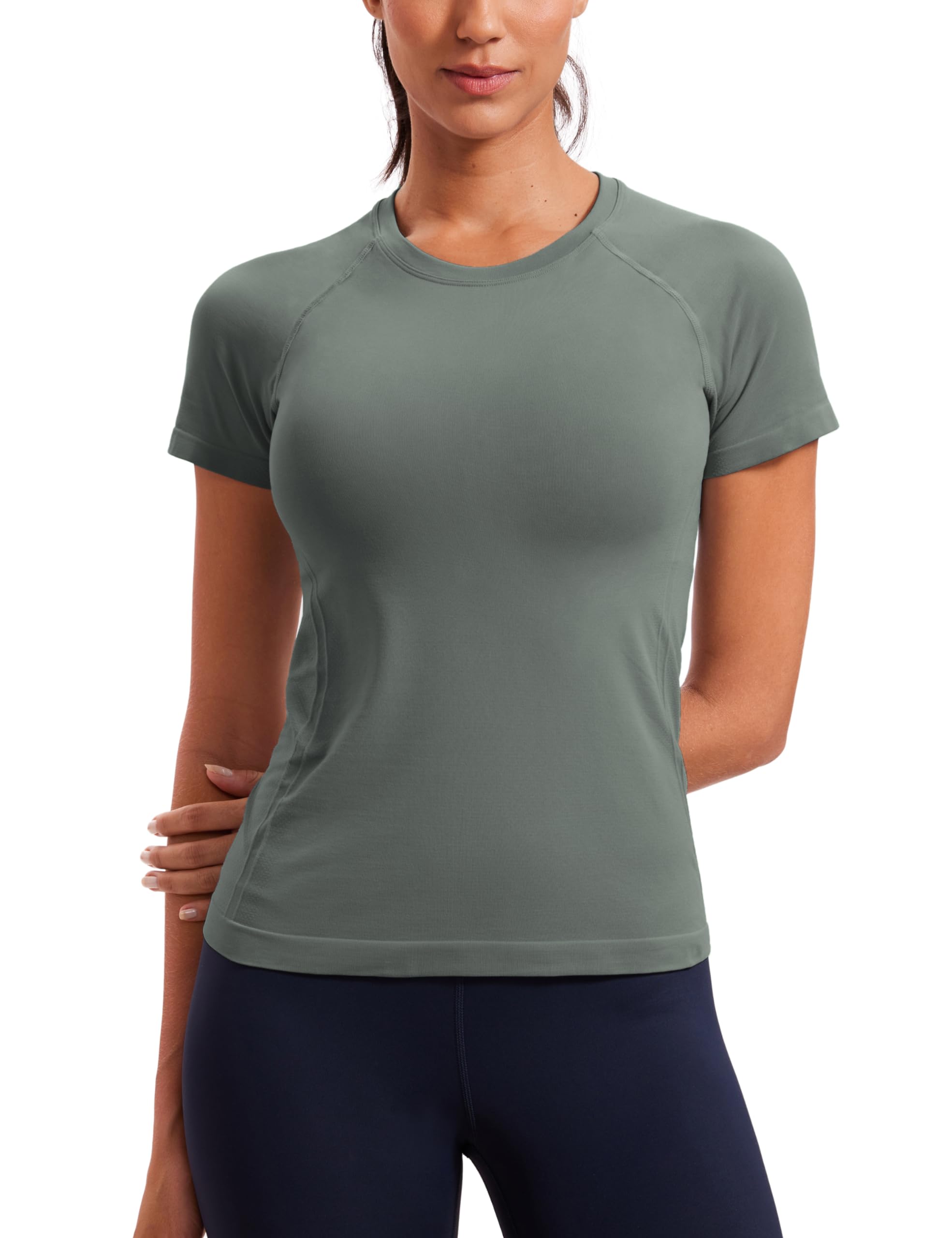 CRZ YOGA Damen Nahtlos Sport T-Shirt Atmungsaktiv Shirts Sportshirt Laufshirt Gym Workout Kurzarm Schmale Shirt