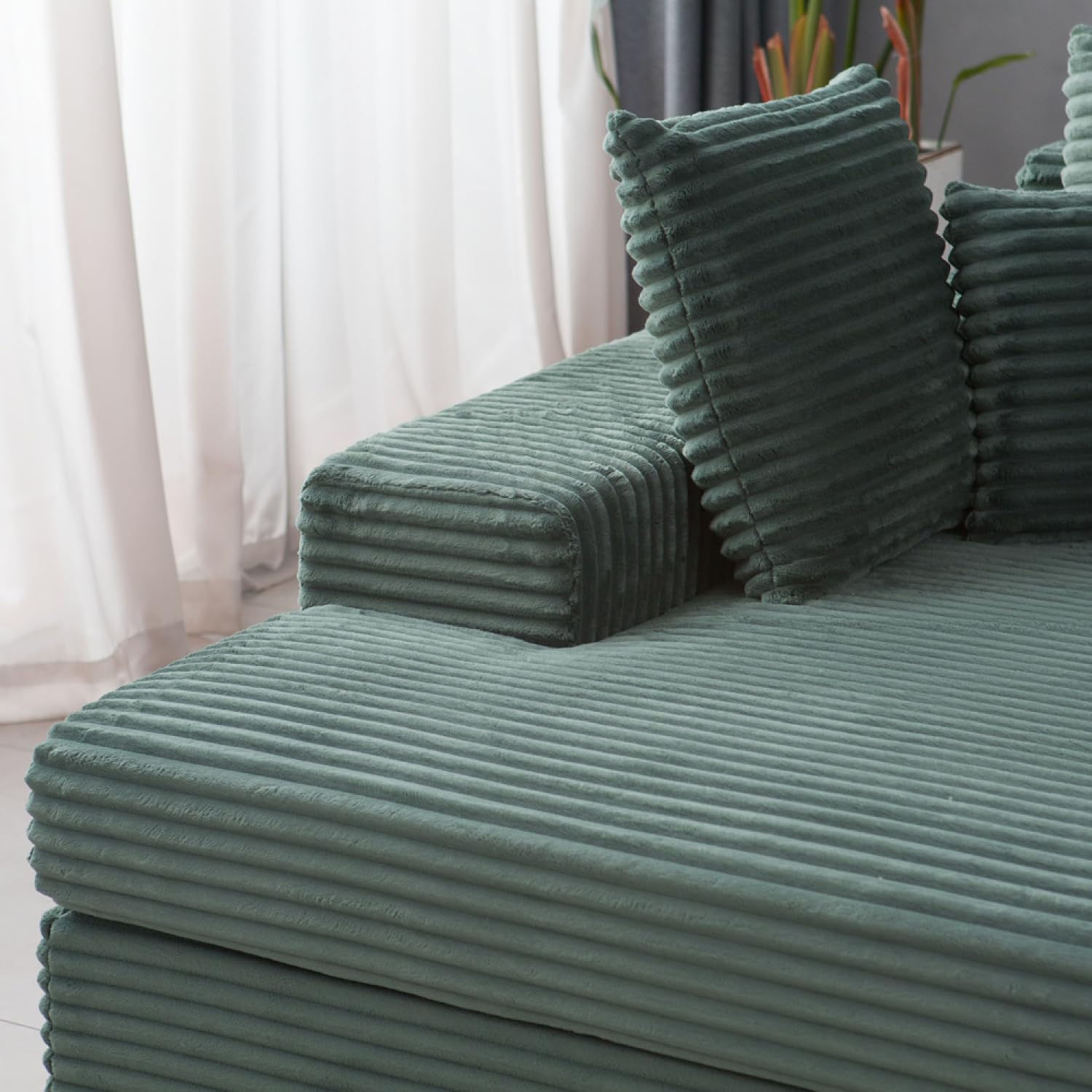 CONCEPTO FÁBRICA | Sofá Cardiff 4 plazas Pan Verde | Módulos simétricos | Cojines Desenfundables | Asiento profundo y confort Mediados de granja | Diseño Chic e Casual | Estructura de madera maciza