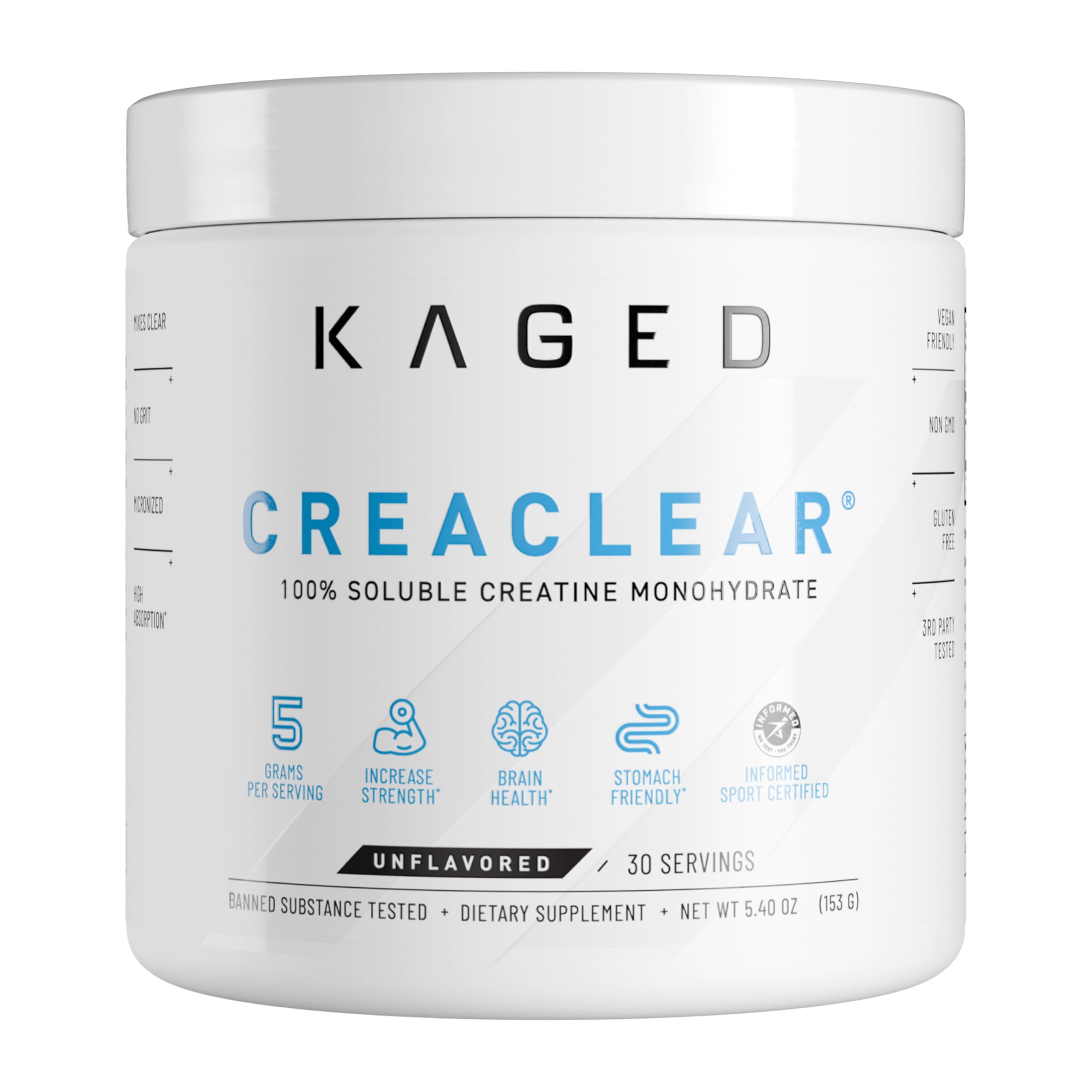 Kaged Creatina monohidratada em pó CreaClear sem sabor — 30 porções