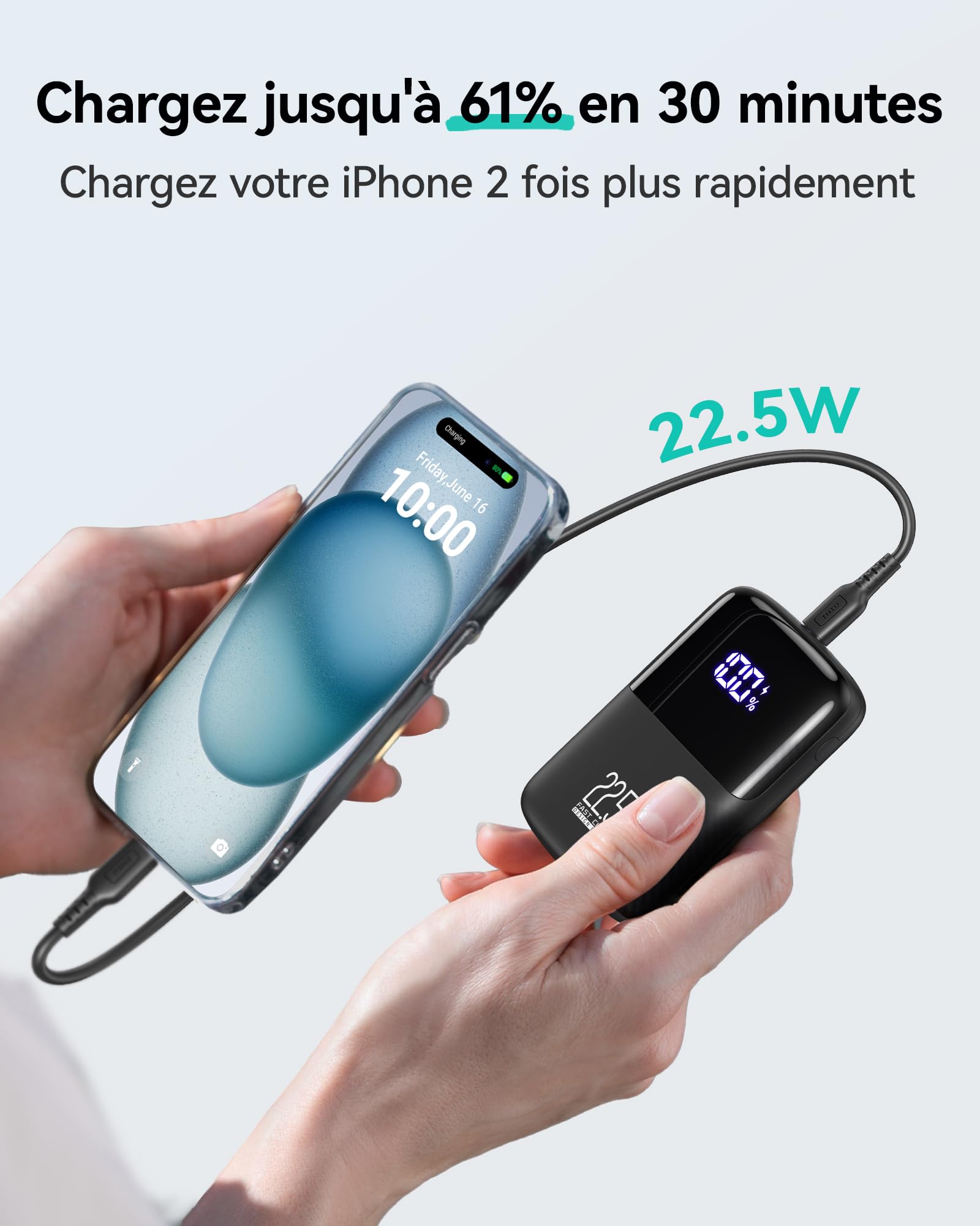 INIU Batterie Externe, Mini 10000mAh 22.5 W Power Bank Charge Rapide Chargeur Portable, USB C Out & Input Powerbank avec Support pour iPhone 17 16 15 14 13 Pro Max Plus Samsung S23 S22 AirPods iPad