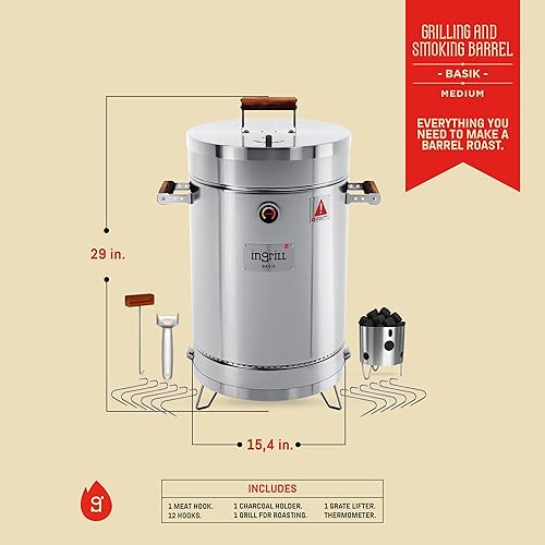 Miniatura 2 de Parrilla de acero inoxidable 3 en 1 para ahumar  Barbacoa portátil de carbón con termómetro, 25 libras para cocinar al aire libre para campamento,