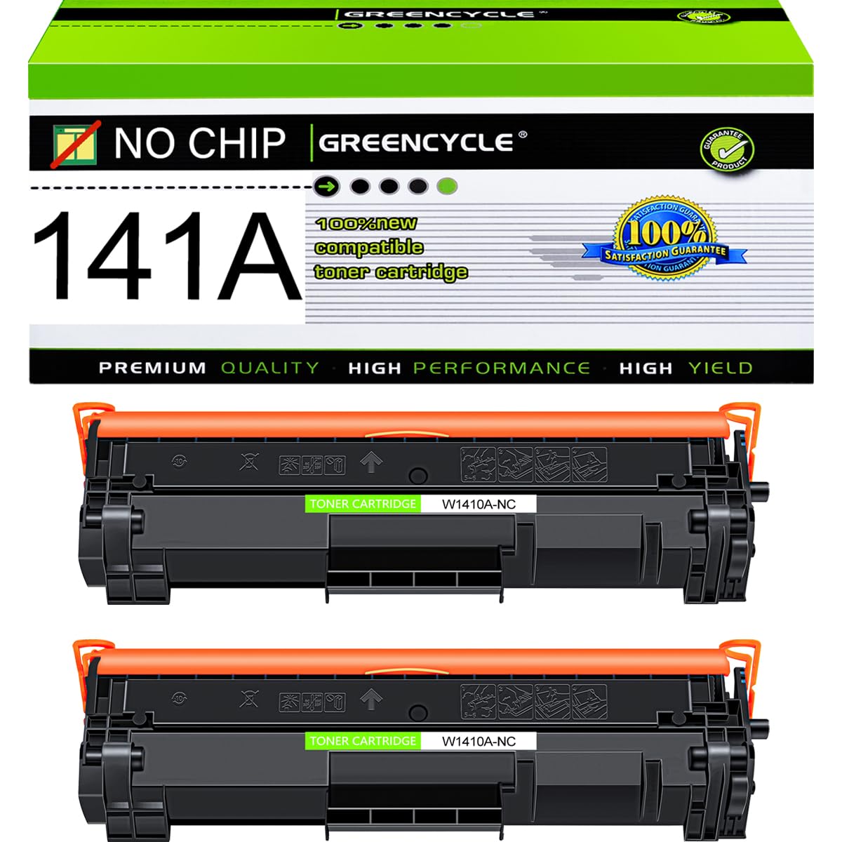 greencycle 141A No Chip Compatible for HP 141A Black Toner Cartridge W1410A Work with Laser Jet M110w M140w MFP M139w(2PCS,No Chip Requires Manual