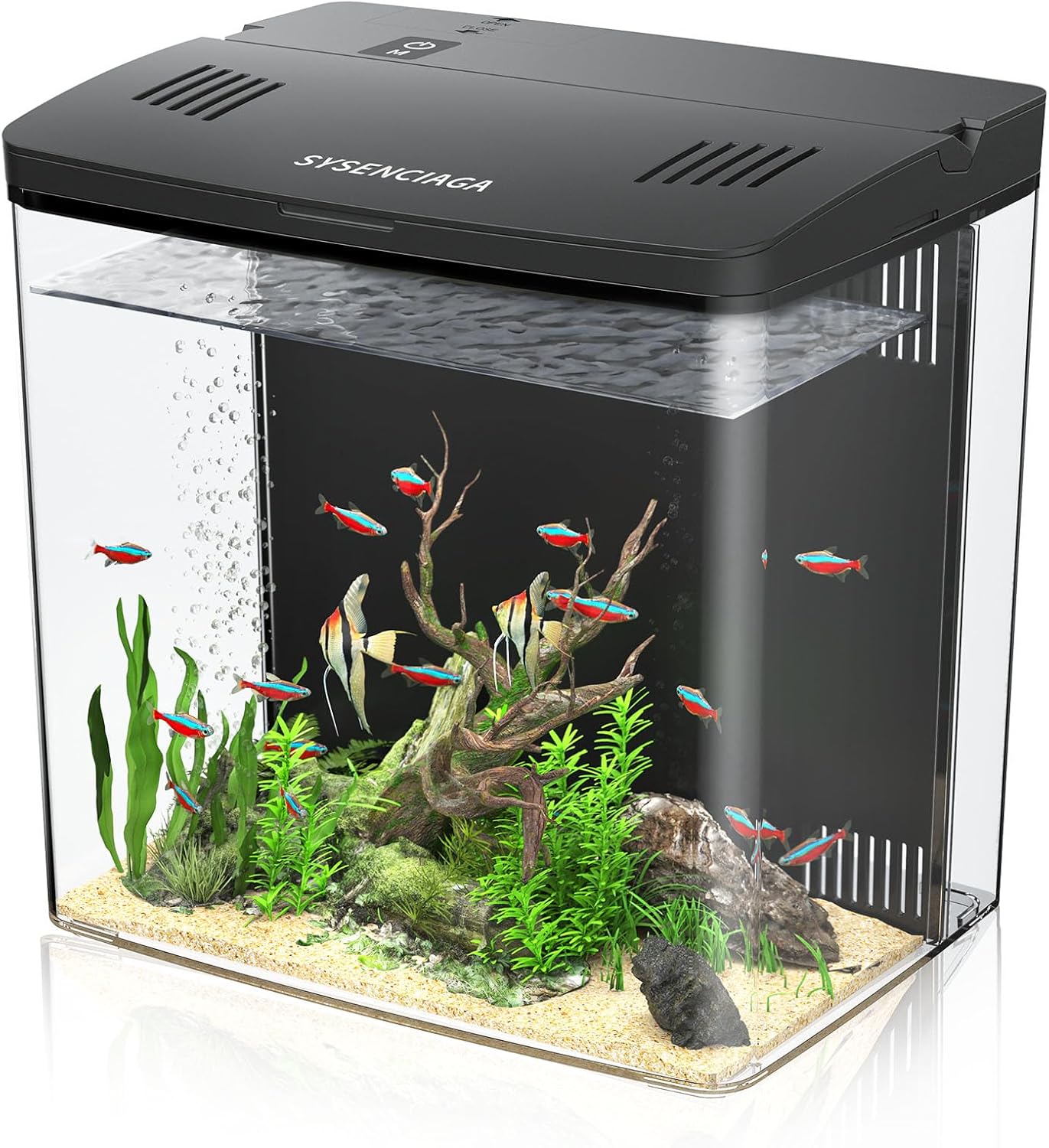 Fish Tank, 1.2 Gallons Betta Fish Tanks, Smart Aquarium Fish tank, Self Cleaning Filter System with 5 Color Led Light, Auto-Looping& Quiet Pump,Fish Aquariums for Betta Shrimp Guppy Jellyfish Goldfish