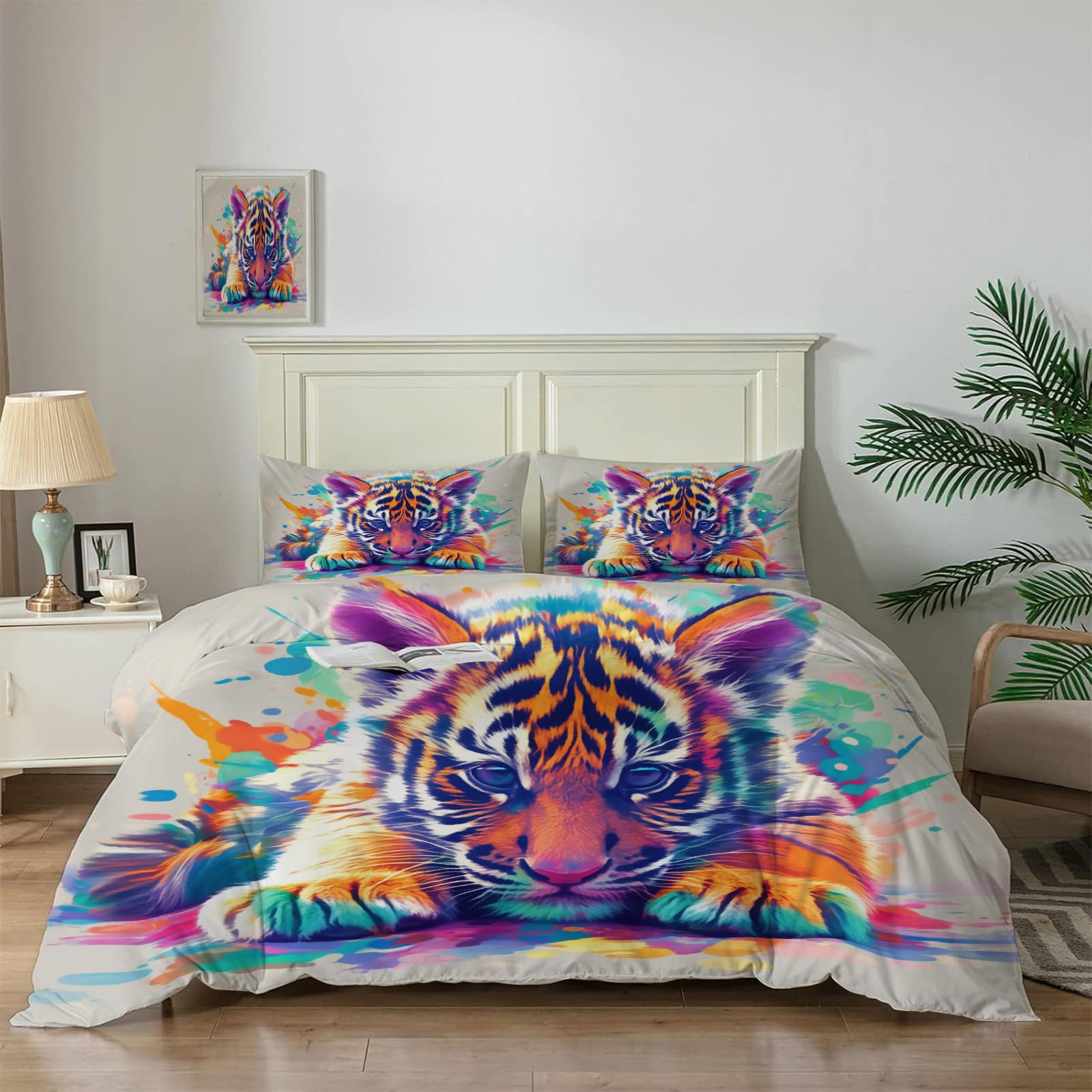 Housse de couette tigre douce lavable pour peau sensible enfant