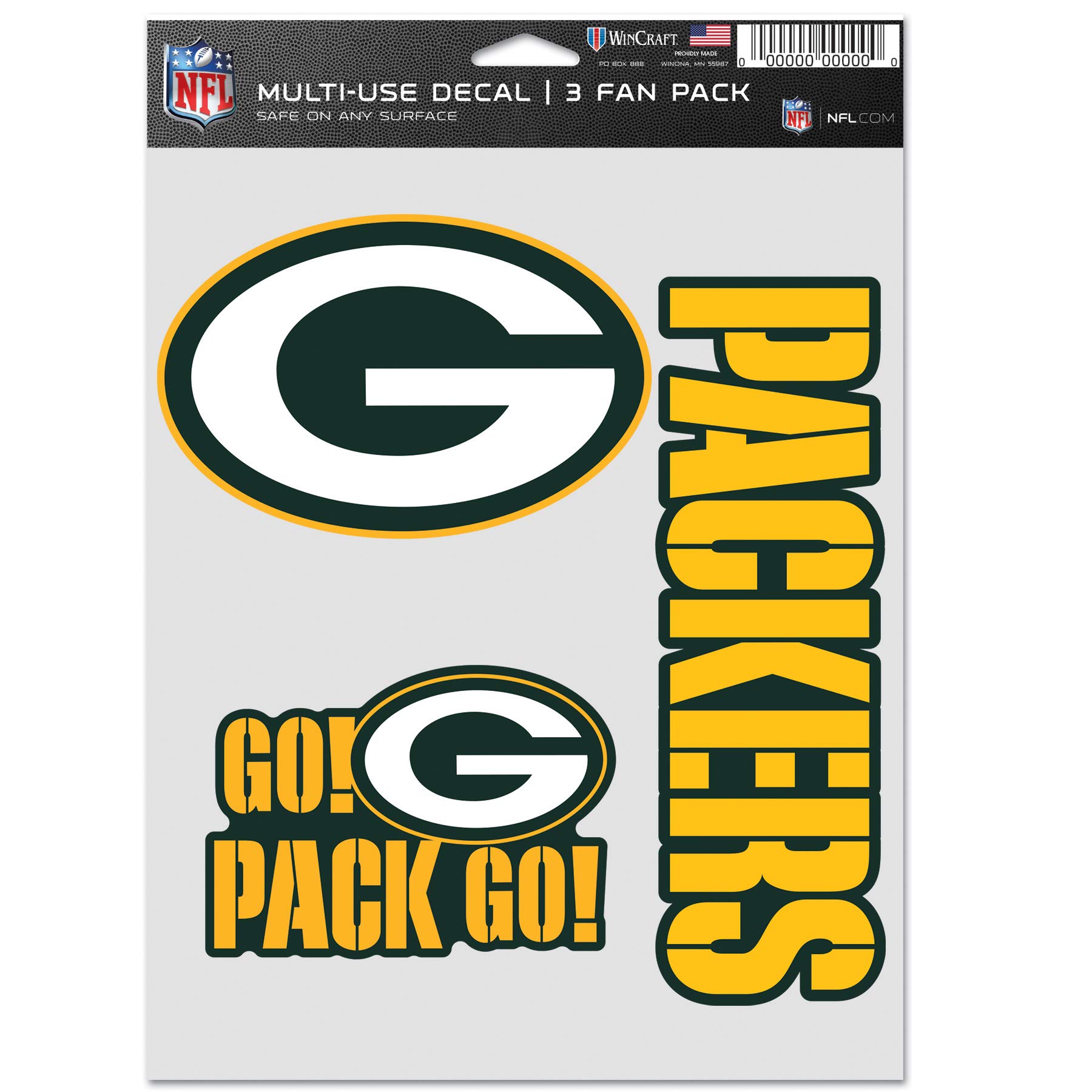 WinCraftNFL Green Bay Packers Decal Multi Use Fan 3 Pack, Team Colors, One Size