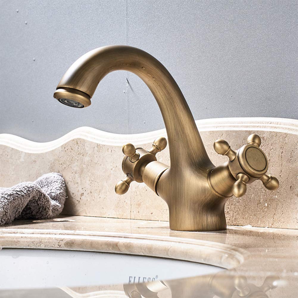 Rubinetto Bagno Lavabo, Rubinetto Lavabo, Antico Nero Ottone Rubinetto Bagno, Acqua Calda E Fredda Disponibile, Elegant Miscelatore Doppia Manopola, Per Bagno o Avabo Bagno, Con Valvola In Ceramica