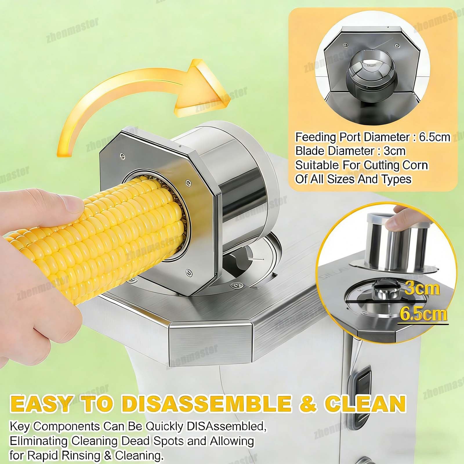 Máquina peladora de maíz, 40 W, descascaradora automática de maíz de 6,5 cm, acero inoxidable, trilla rápida para maíz crudo y cocido, para el hogar y el restaurante