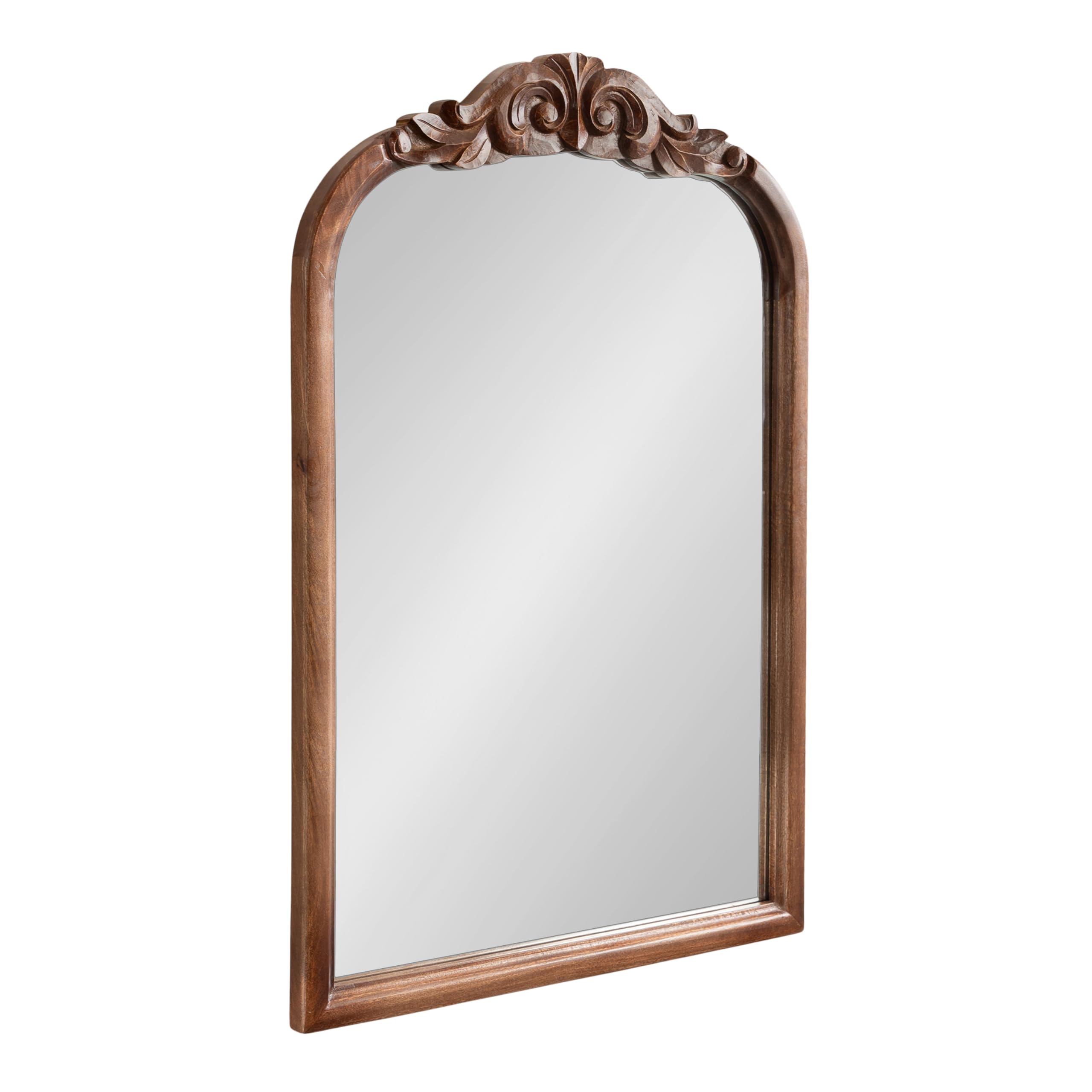 Kate And Laurel Arendahl - Specchio da parete tradizionale ad arco, 24 x 36 cm, colore marrone noce, stile vintage barocco, specchio da bagno ad arco in legno per lavabo con corona intagliata