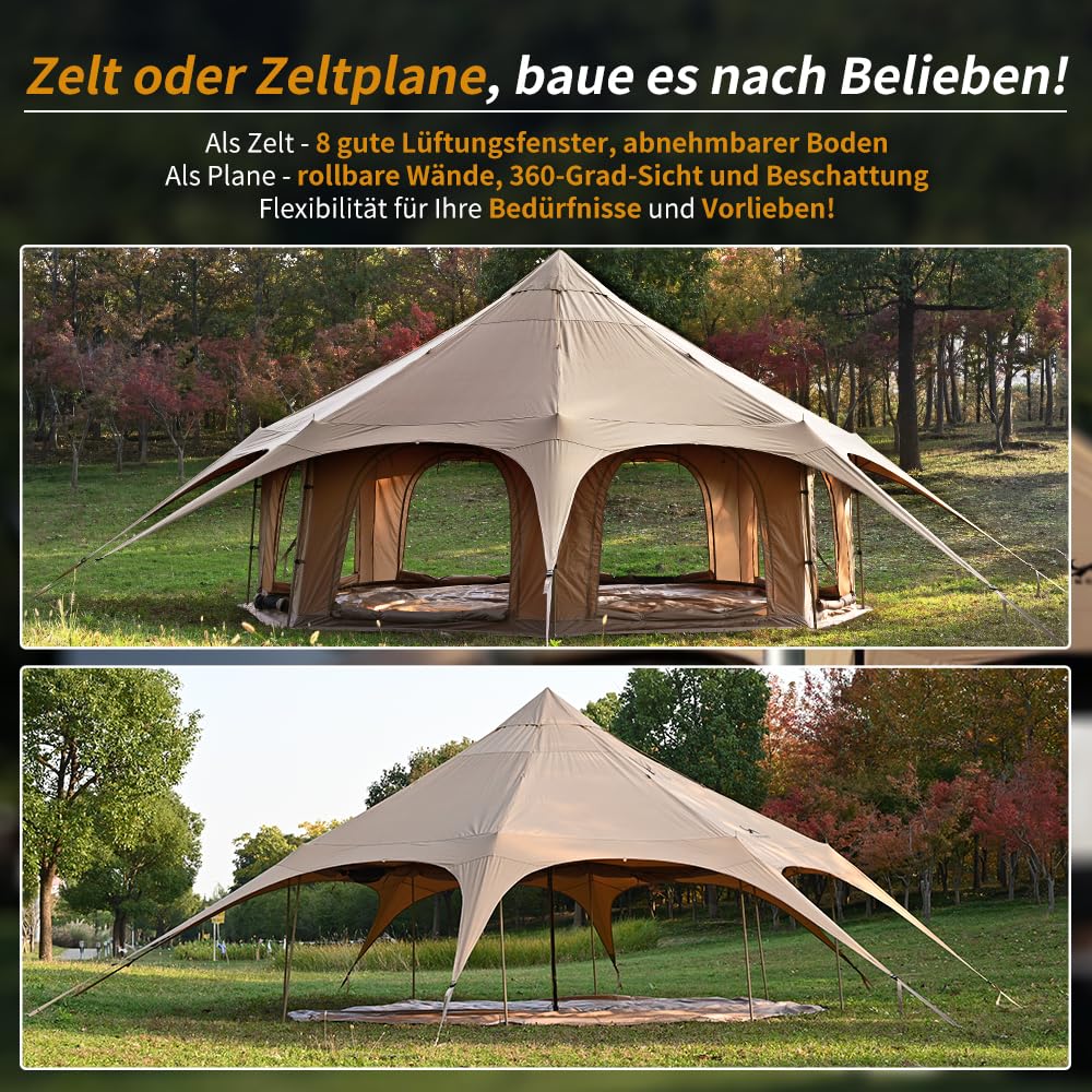TOMOUNT Tipi Tente en coton pour 6-8 personnes - Tente familiale en toile pyramides - Grande tente glamping pour camping, randonnée, festival, fête, mariage, fête musicale