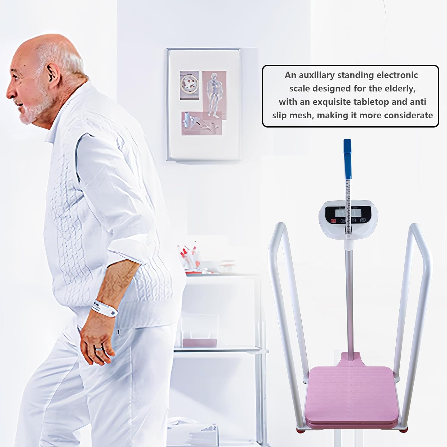 Assist The Elderly in Measuring Weight gain While Standing, with an Electronic Scale with armrests, Suitable for use in clinics, Hospitals, Schools, Nursing Homes (Armrest Pink)