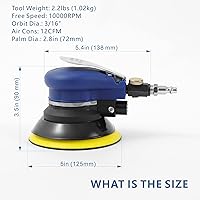 Vista 2 de 5 inch Air Random Orbital Sander for Auto Body Work, Pneumatic Palm Sander with 10 Polishing Sponge & Wool Pads, 10 Sandpapers (5 Inch Kit)