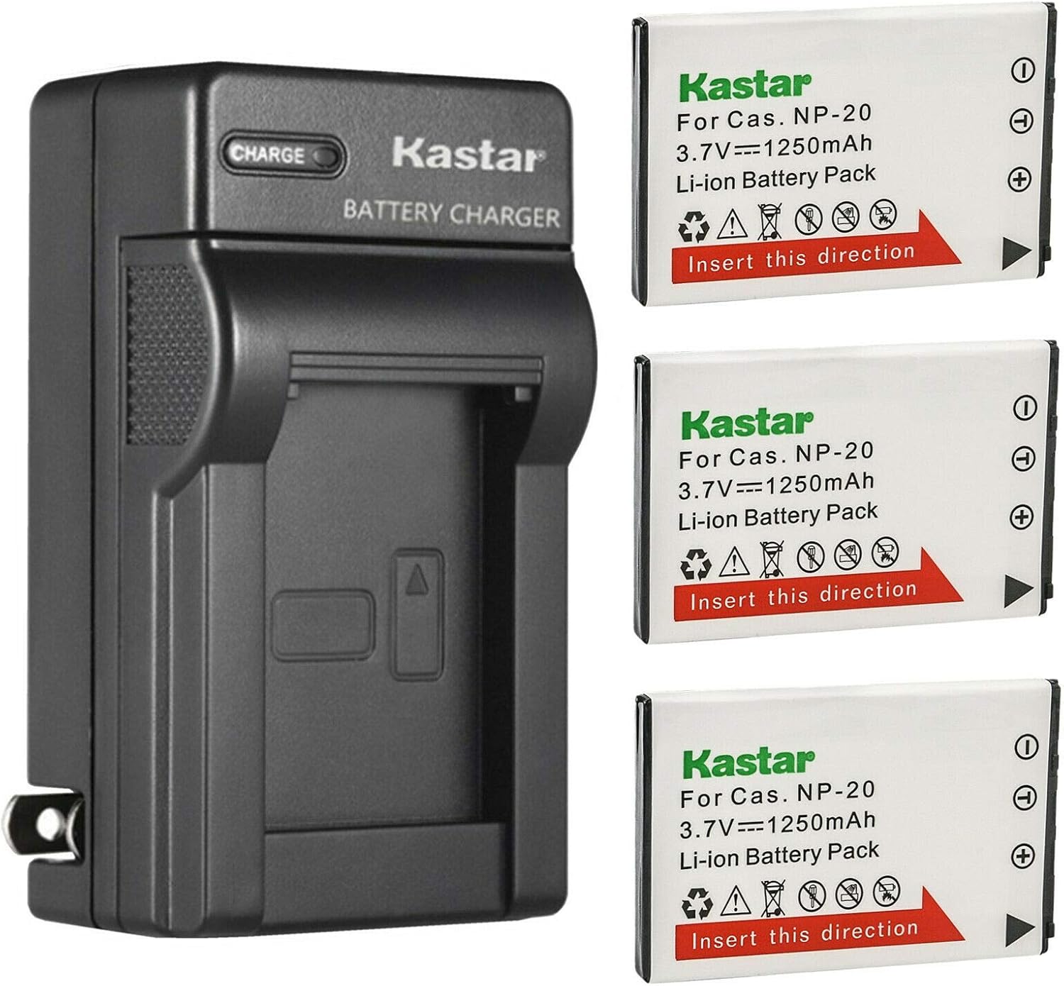 Kastar 4-Pack Battery and AC Charger Replacement for Casio cameras: Exilim EX-Z70/75/77/EX-M1/2/M20/S1/S2/S3/S20