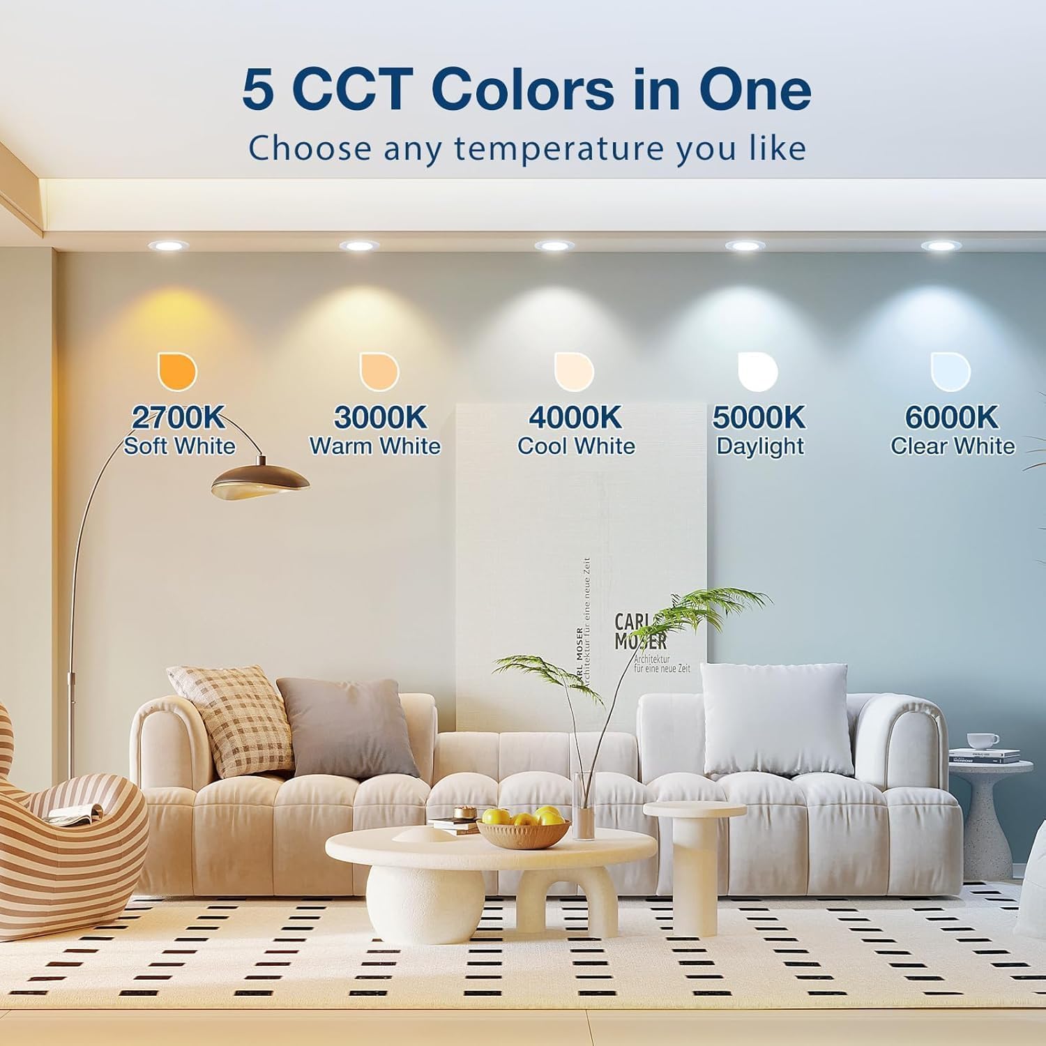 Amico 40 Pack 5/6 inch & 4 inch 5CCT LED Recessed Lighting, Dimmable, Can Lights with Baffle Trim, 12.5W=100W, Retrofit Installation, Damp Rated, ETL&FCC