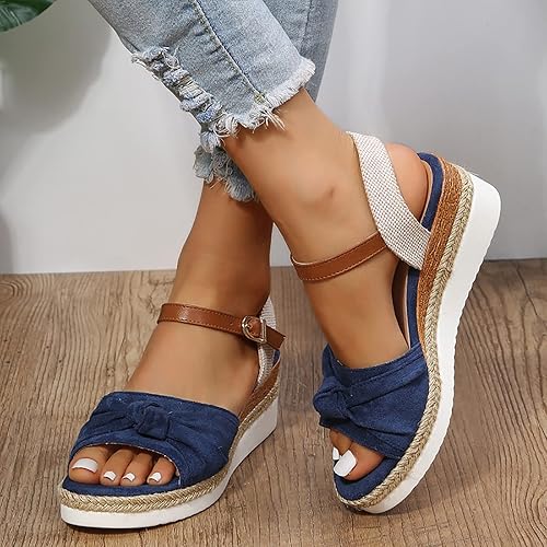 Miniatura 4 de Dheva-C Sandalias ortopédicas de cuña para mujer, puntera abierta, correa al tobillo, sandalias de plataforma, informales, con tiras bajas,