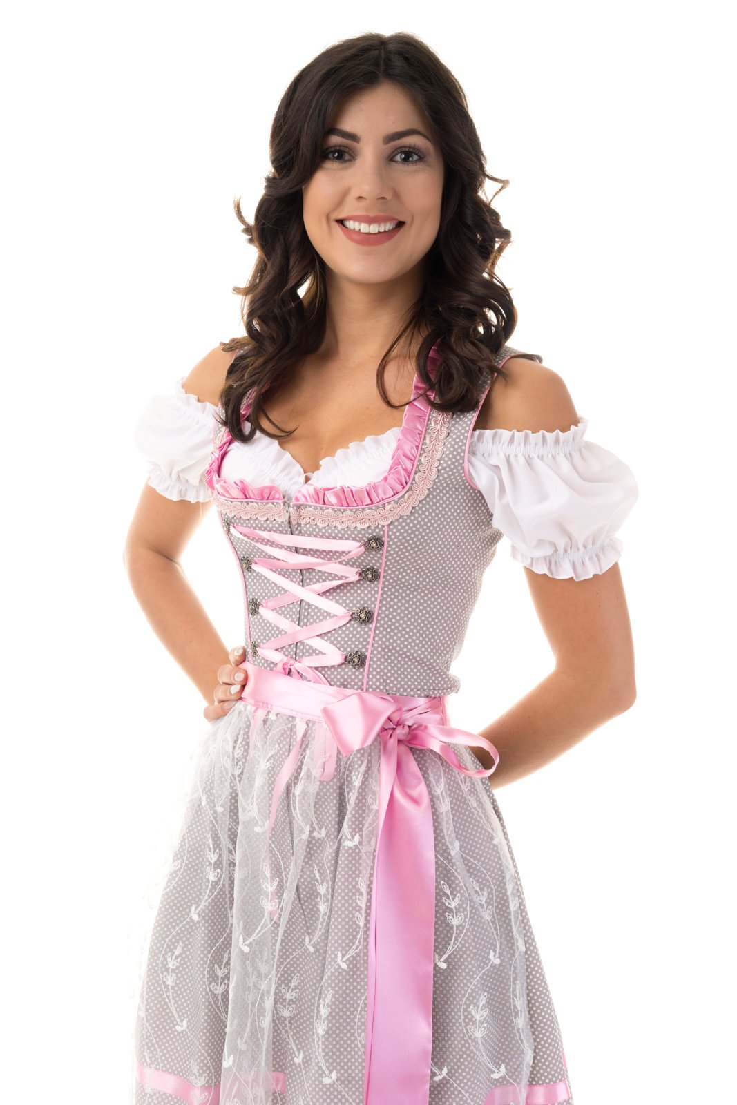 Dirndl Trachtenkleid GRAU/ROSA 3.TLG (201)