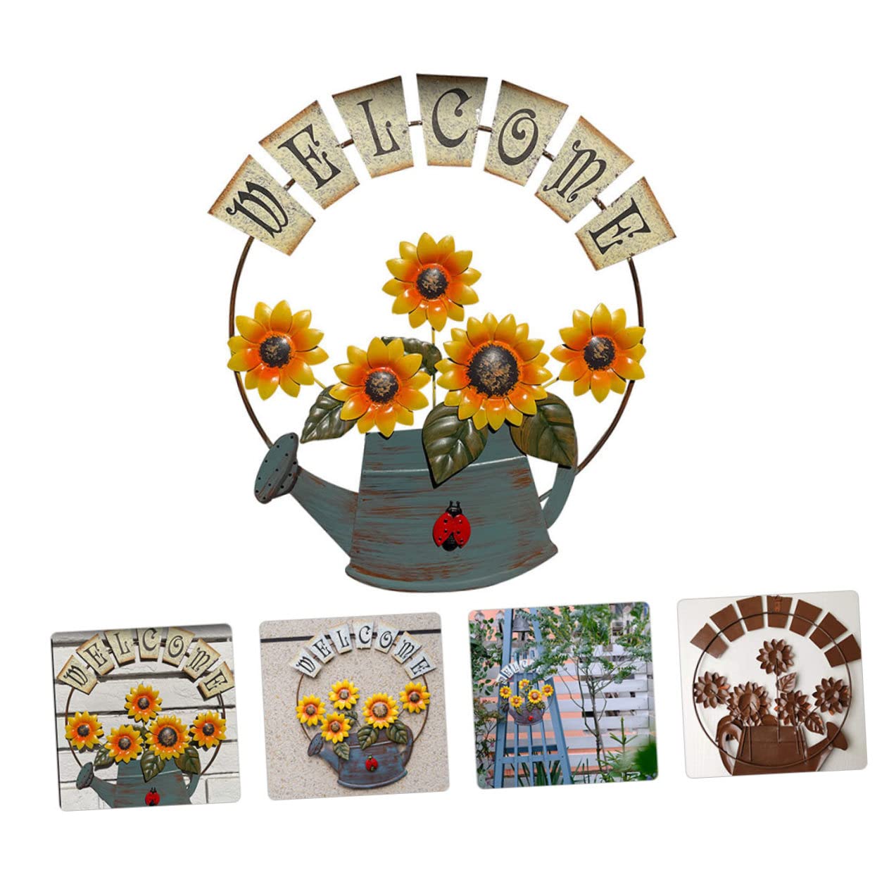 Cartel Colgante de Bienvenida Girasol Amarillo de Hierro
