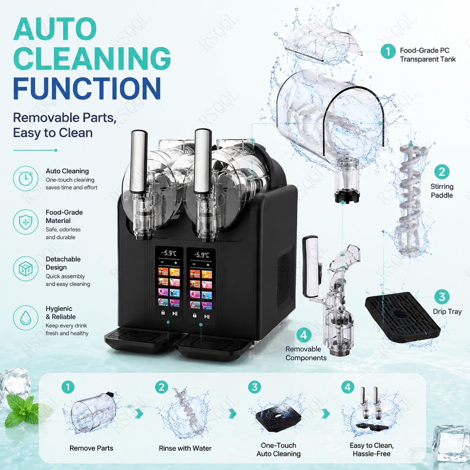 Soft Serve and Slush Machine, 7-in-1 with Dual 2L Hoppers & Touch Screen Display, Makes Smoothies in 18-25 Minuten, Ideal for Home and Commercial Use