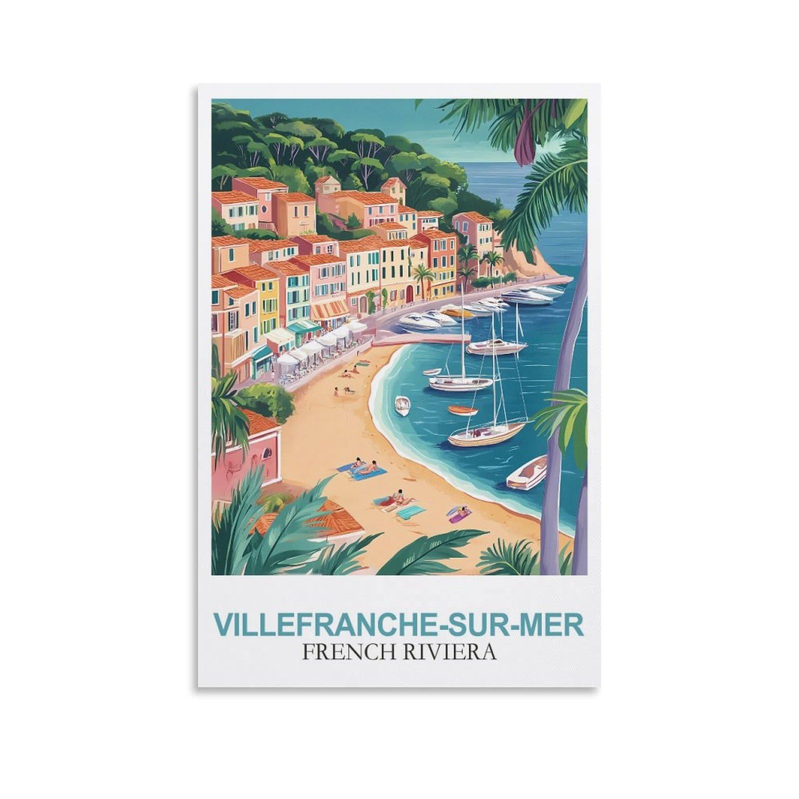Ymqwjylw Unframe-Style Villefranche Sur Mer French Riviera Vintage Travel Posters 24X36inch(60X90cm) Canvas Printing Home Decor Wall Art Prints